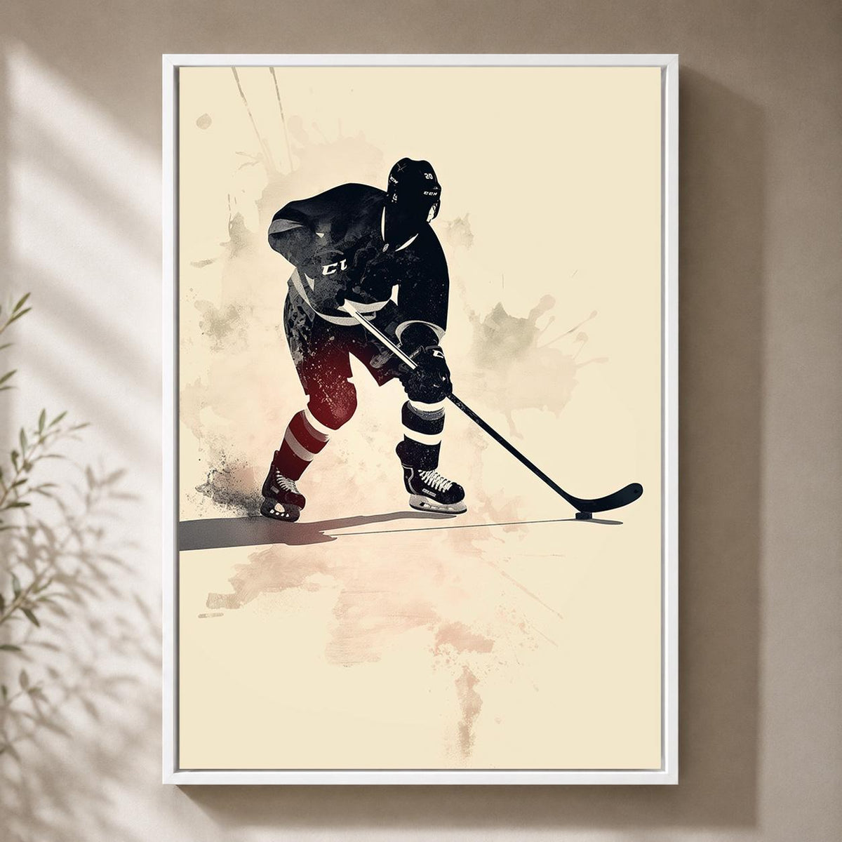Ice Hockey Player Framed Canvas Art, Sports Wall Decor, Framed Action Print by The Wall Art Studio - physical