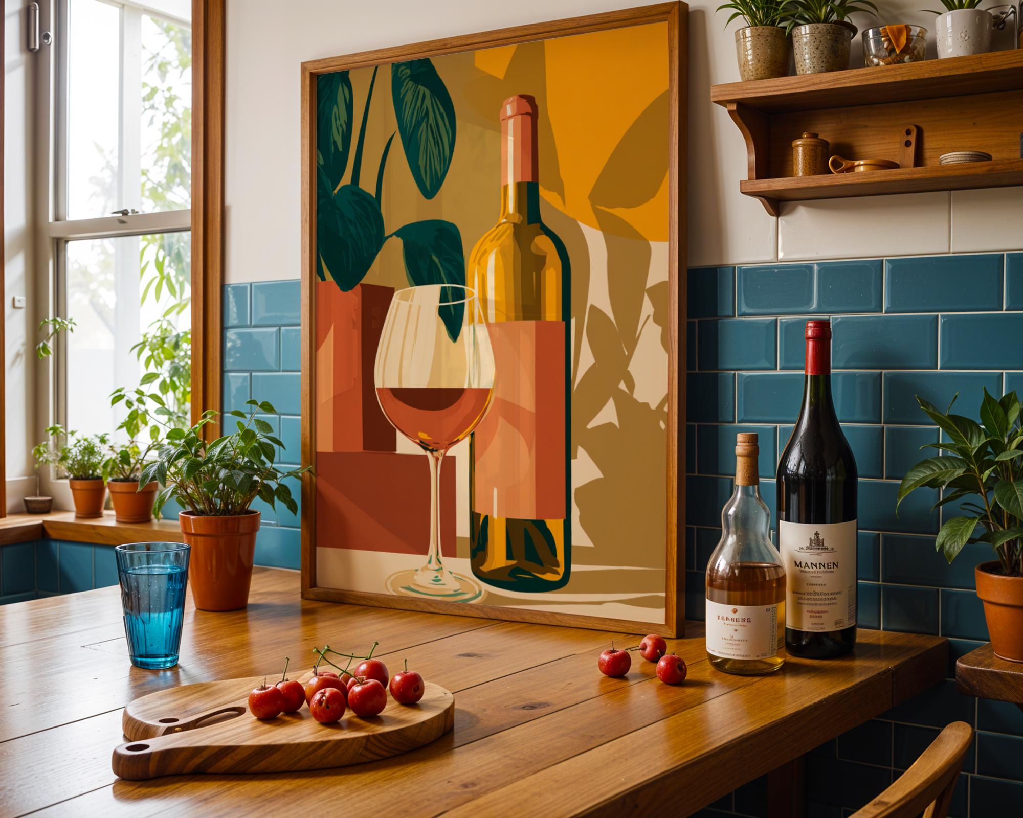 Vintage Retro Mid Century Modern Wine Wall Art 1