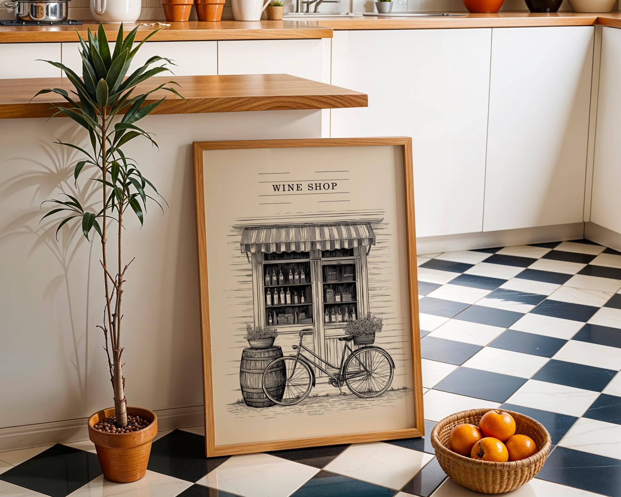 Black and White Vintage French Wine Shop Art Print 2