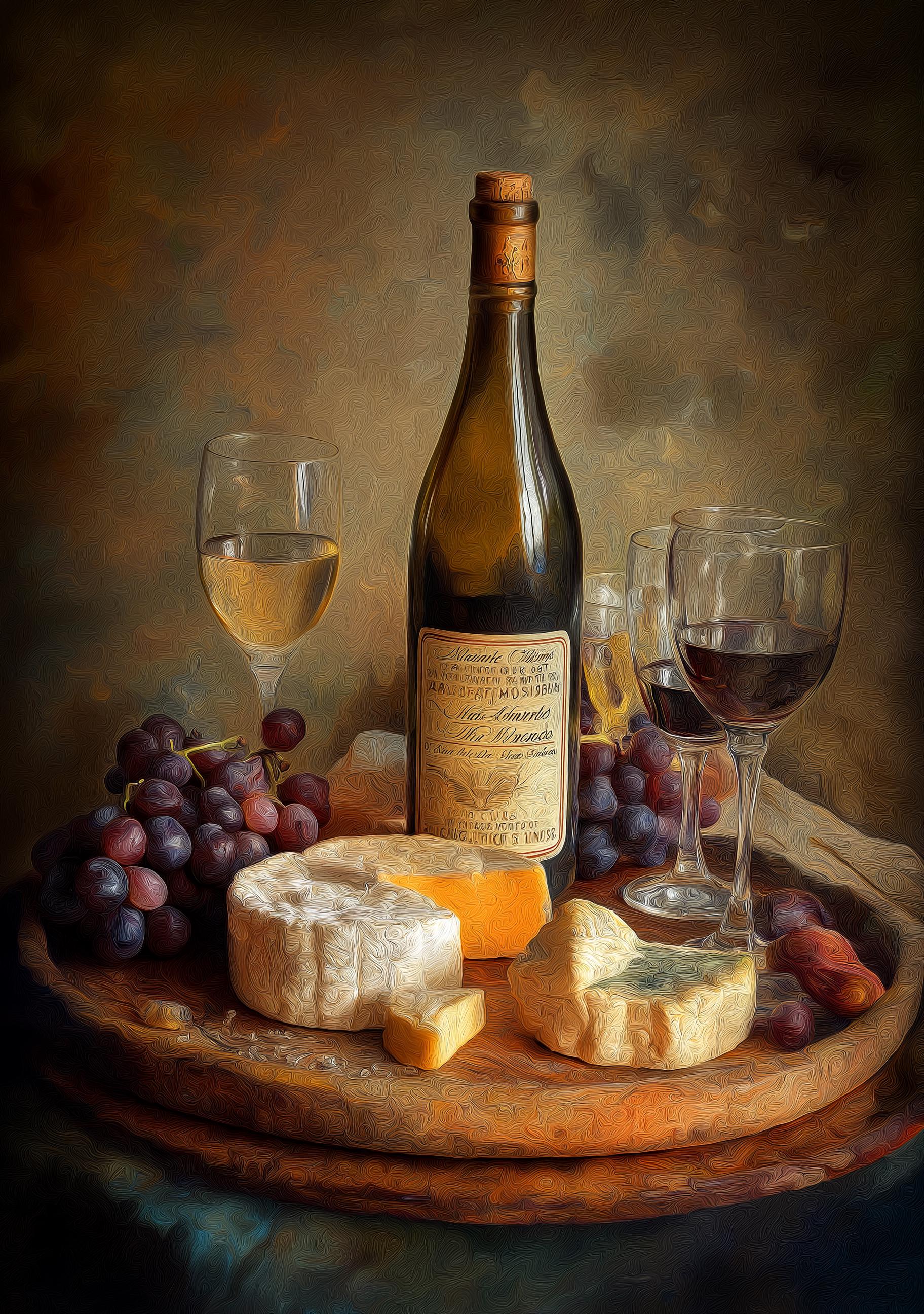 Rustic Wine and Cheese Wall Art Print