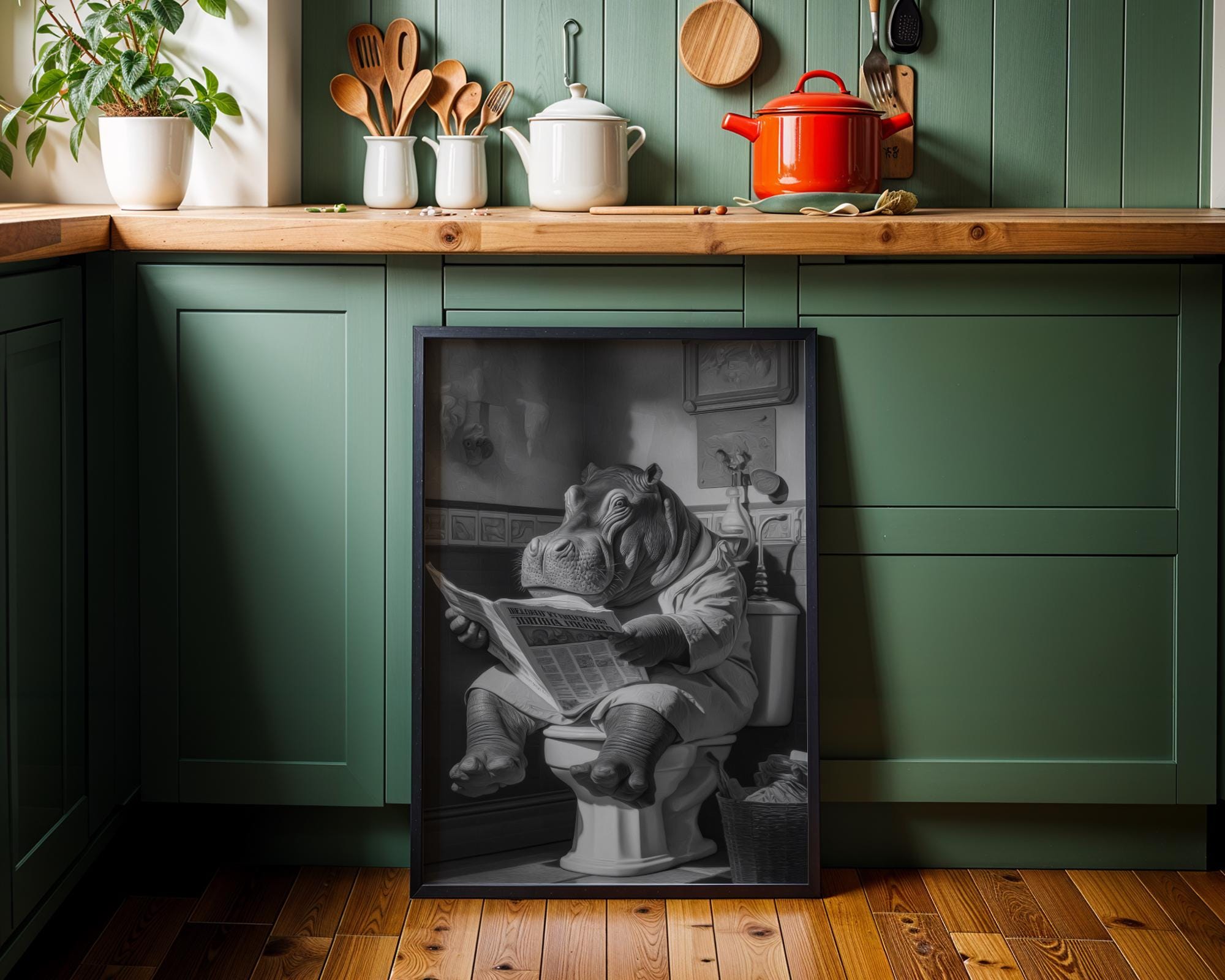 Funny Hippo Bathroom Art Print