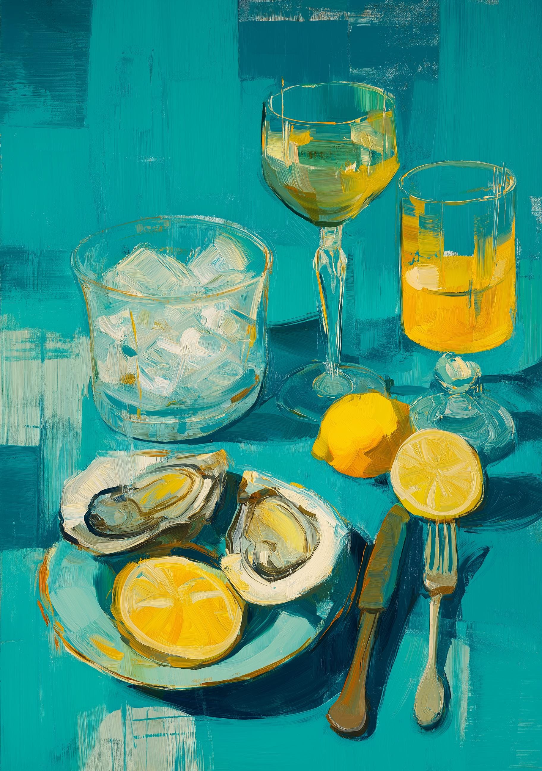 Oysters & White Wine, Lemon and Seafood Still Life 2