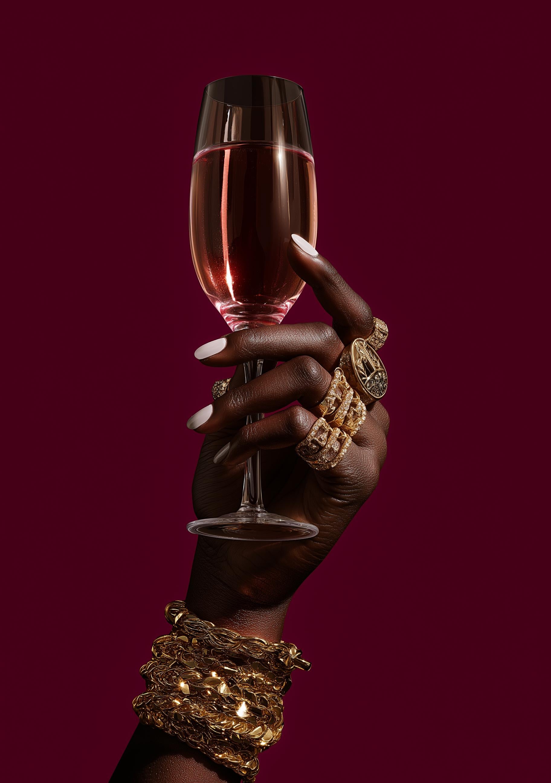 Afrocentric Black Power Still Life with Wine Glass & Gold Jewellery 6