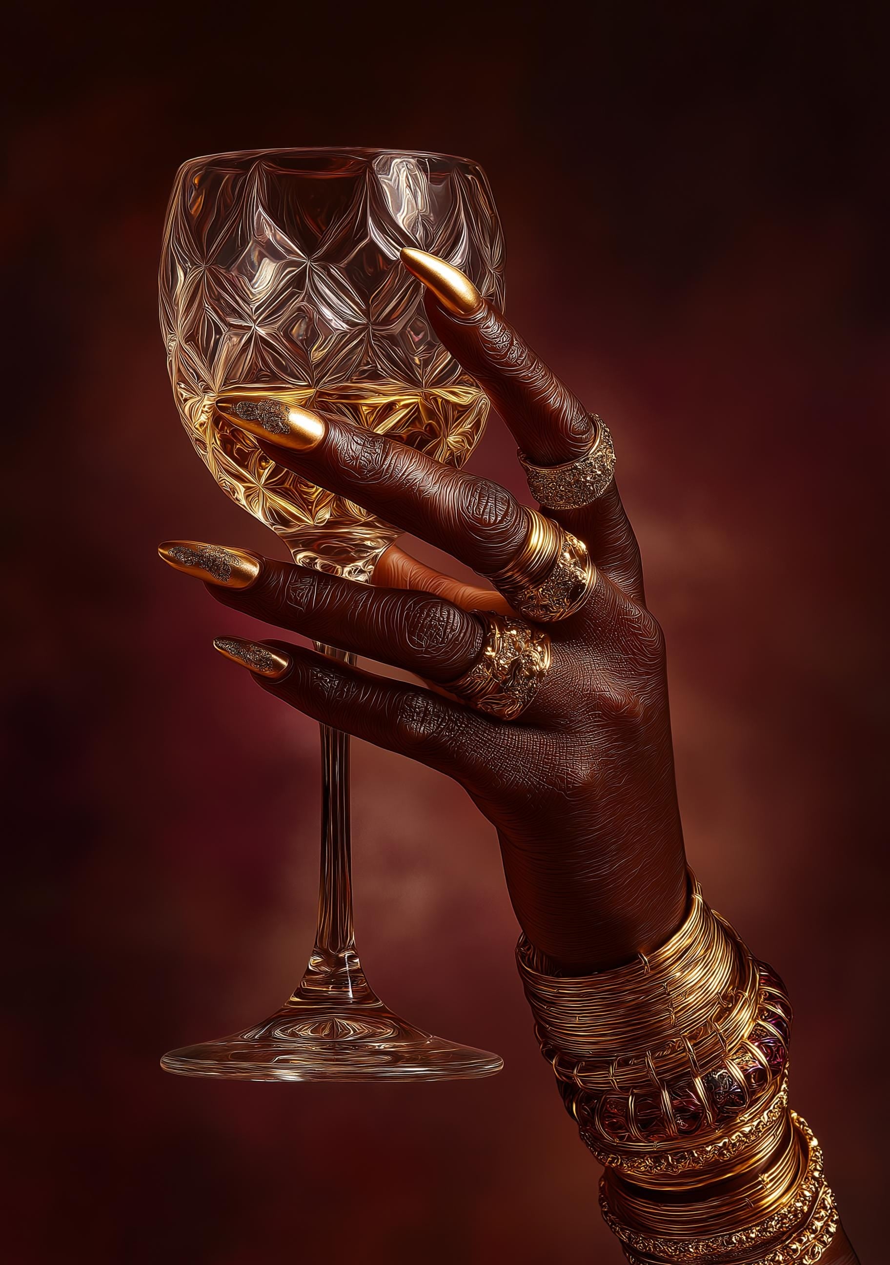 Afrocentric Black Power Still Life with Wine Glass & Gold Jewellery 3