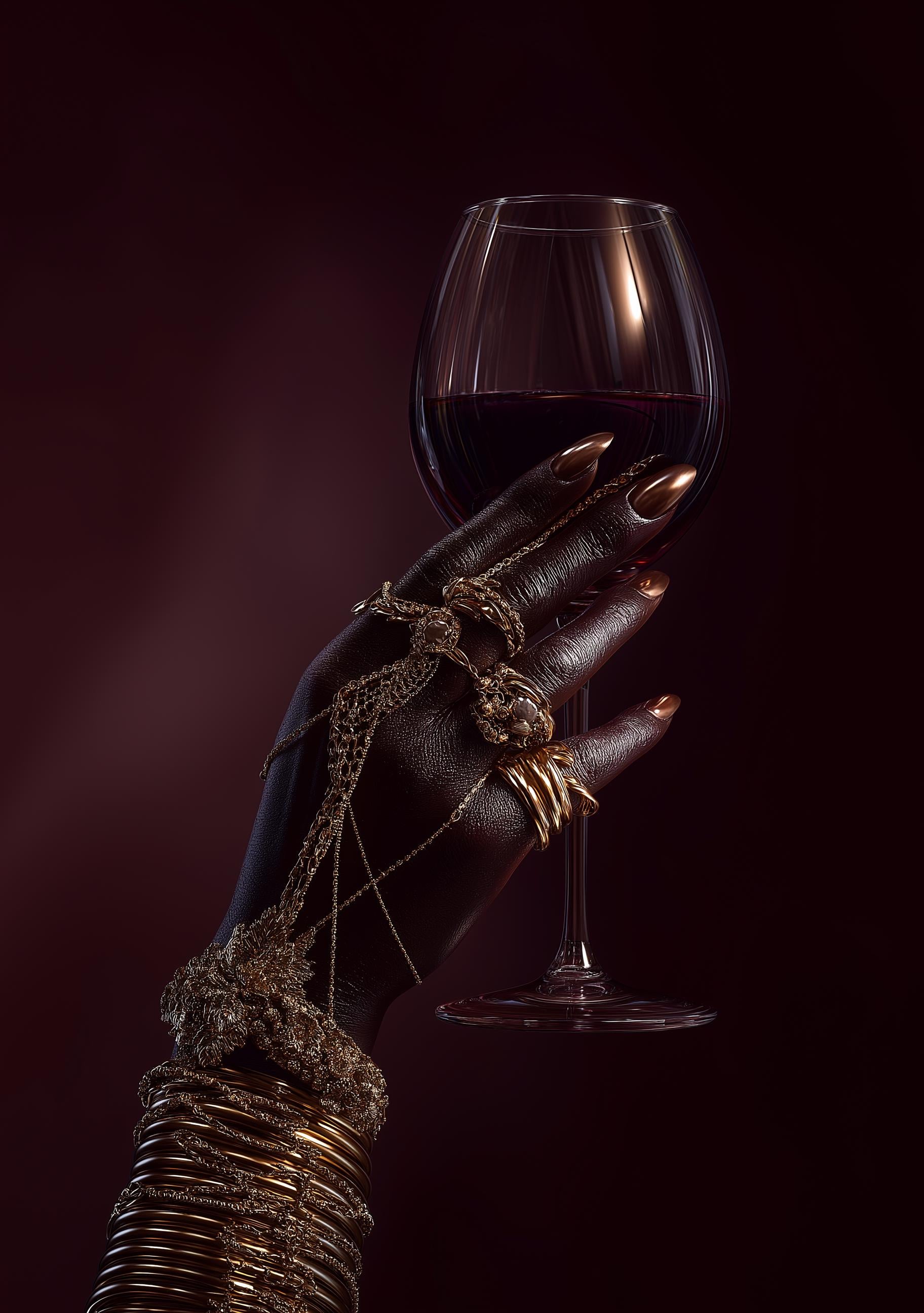Afrocentric Black Power Still Life with Wine Glass & Gold Jewellery 2