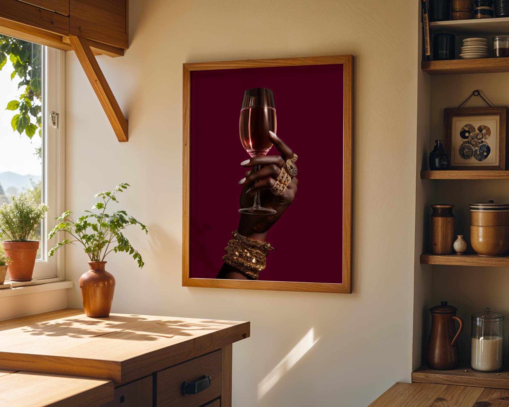 Afrocentric Black Power Still Life with Wine Glass & Gold Jewellery 6