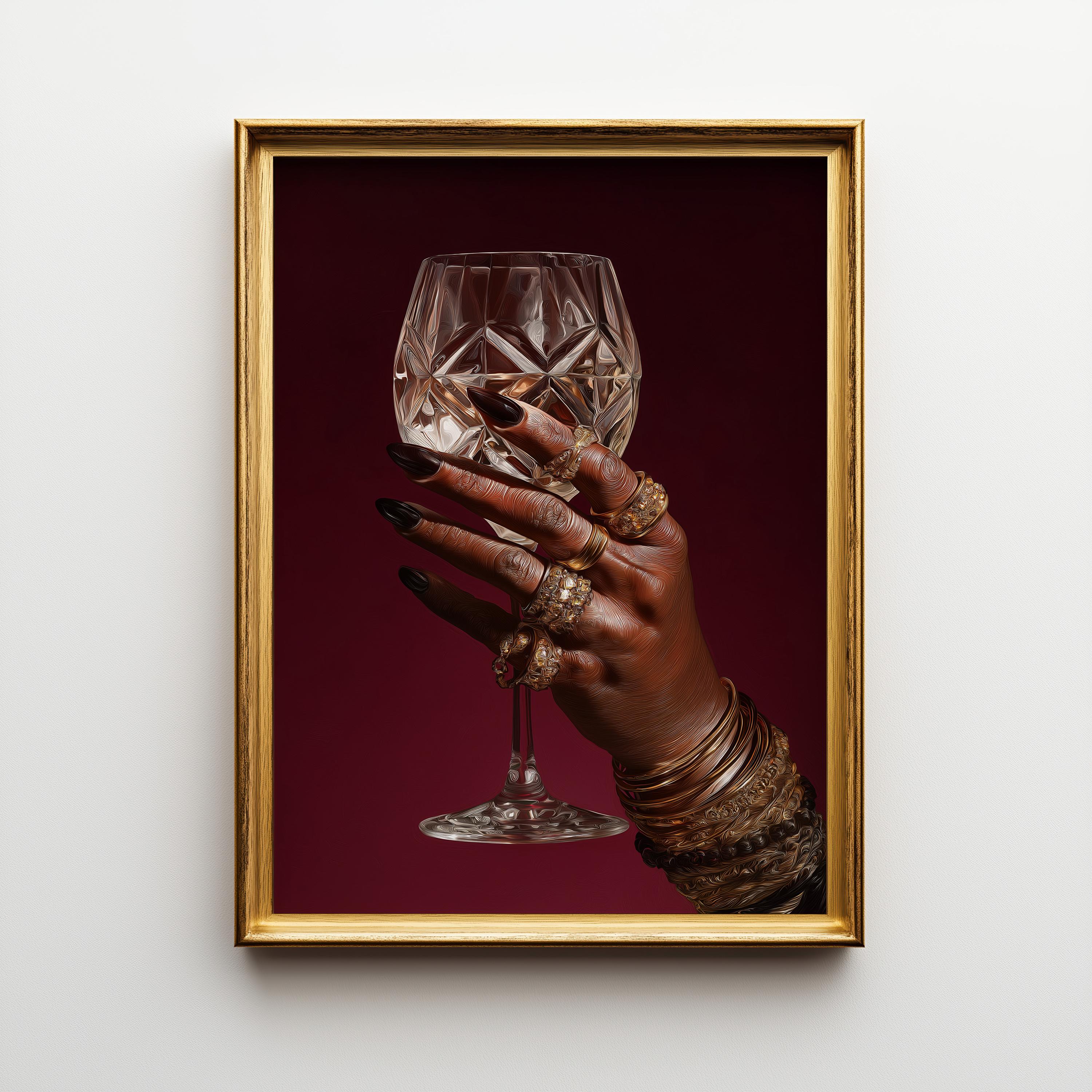 Afrocentric Black Power Still Life with Wine Glass & Gold Jewellery 1