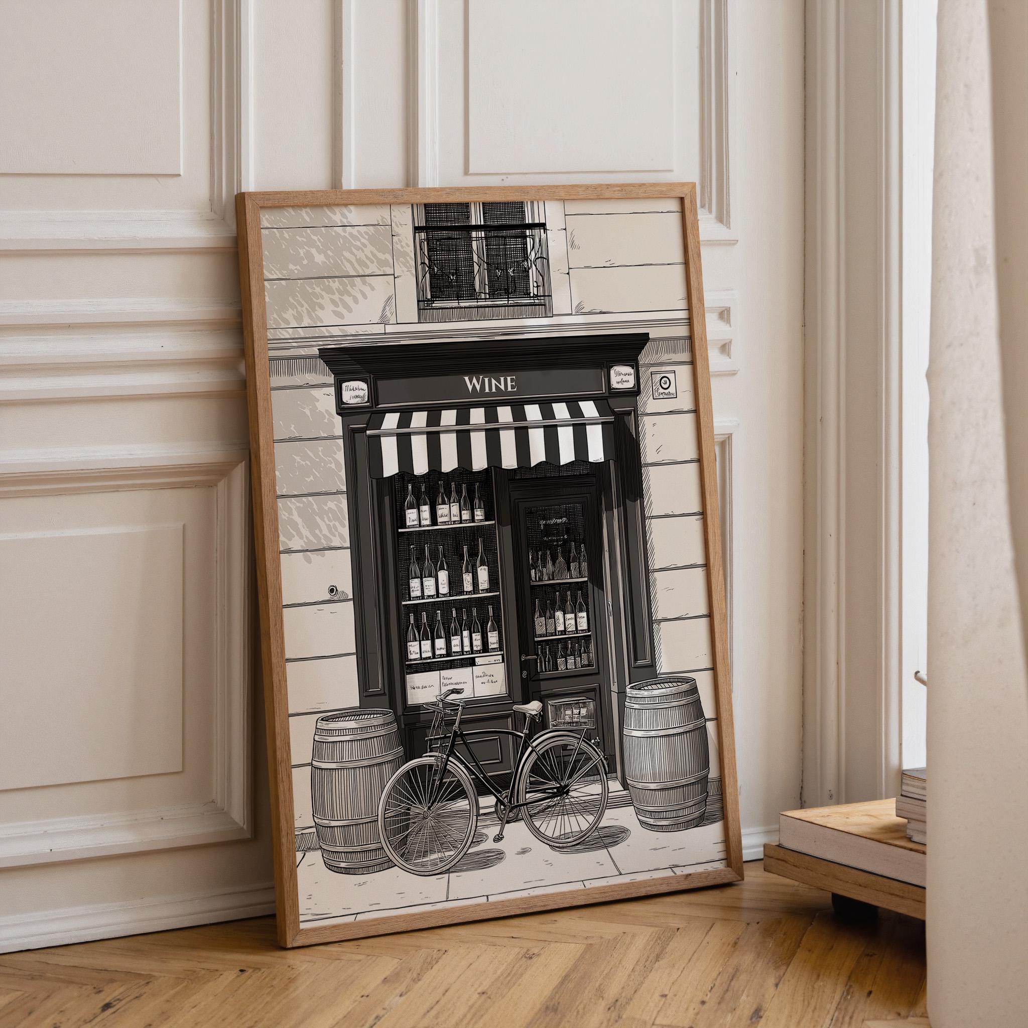 Black and White Vintage French Wine Shop Art Print