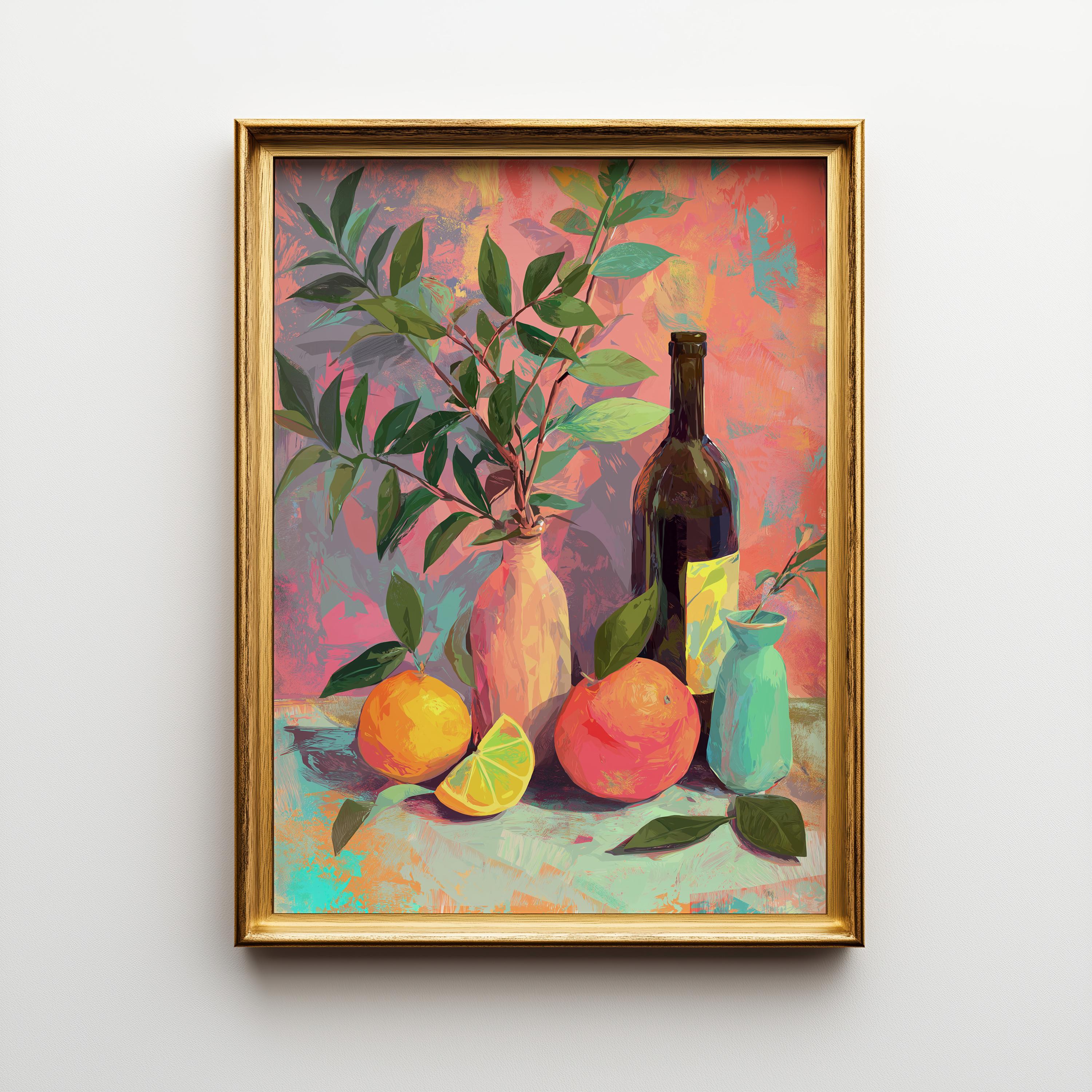 Colourful Modern Wine & Citrus Wall Art