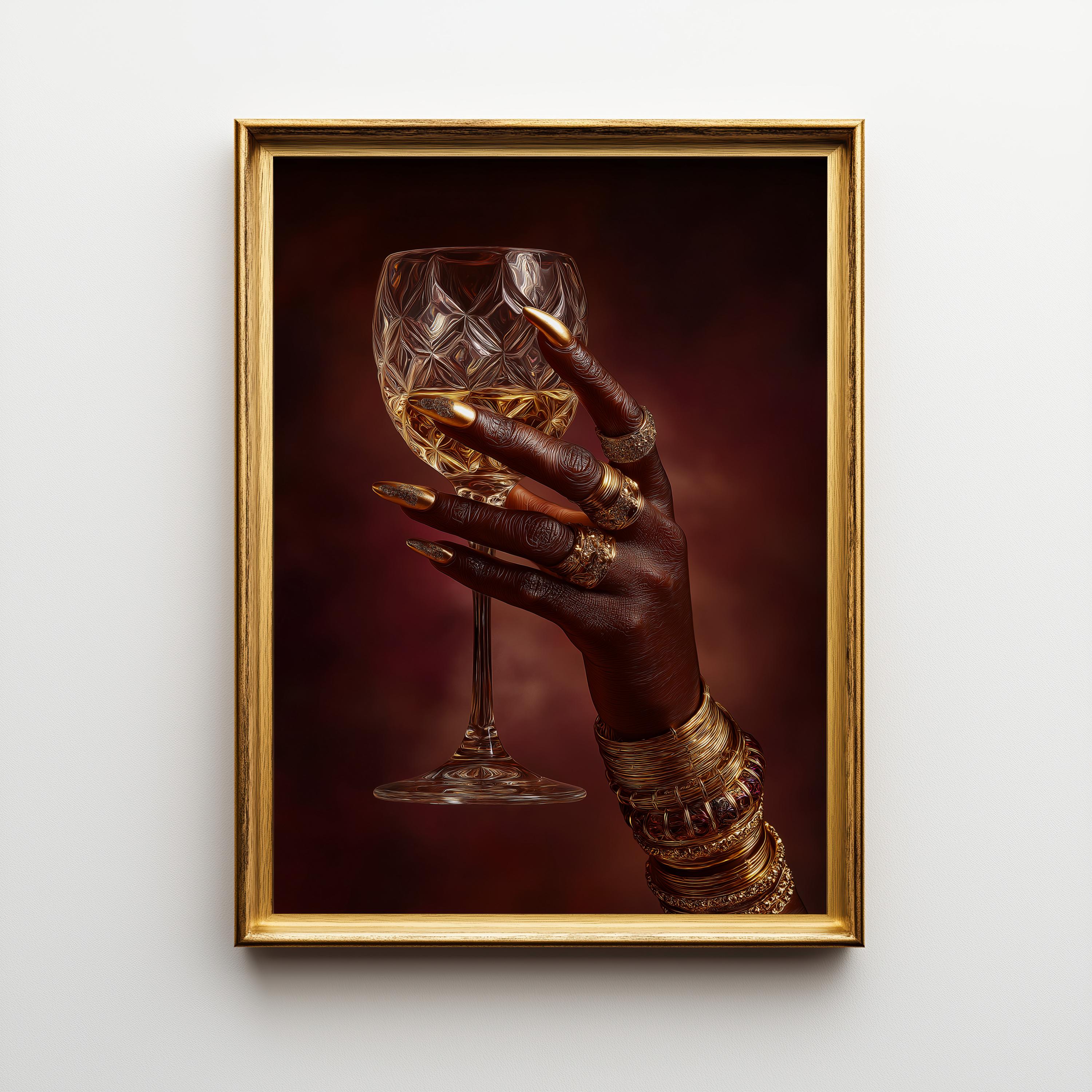 Afrocentric Black Power Still Life with Wine Glass & Gold Jewellery 3