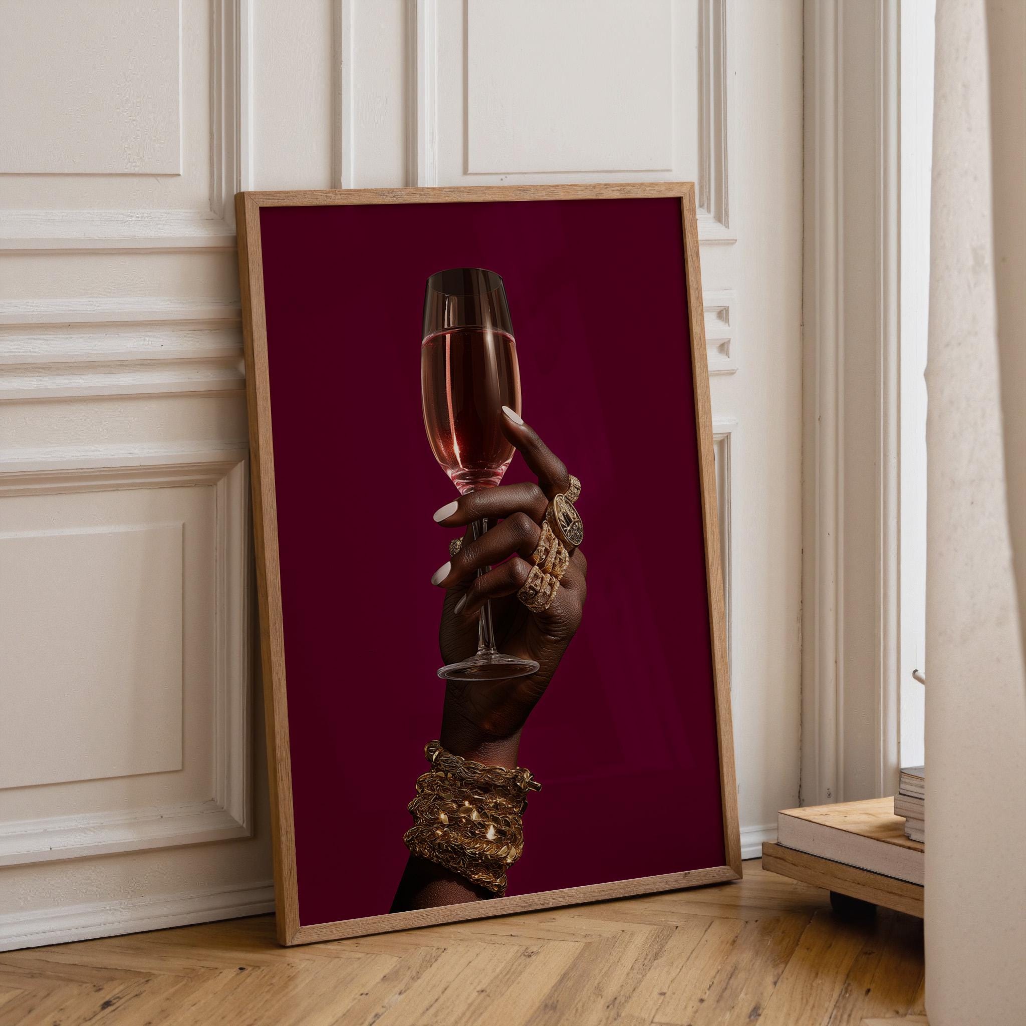 Afrocentric Black Power Still Life with Wine Glass & Gold Jewellery 6