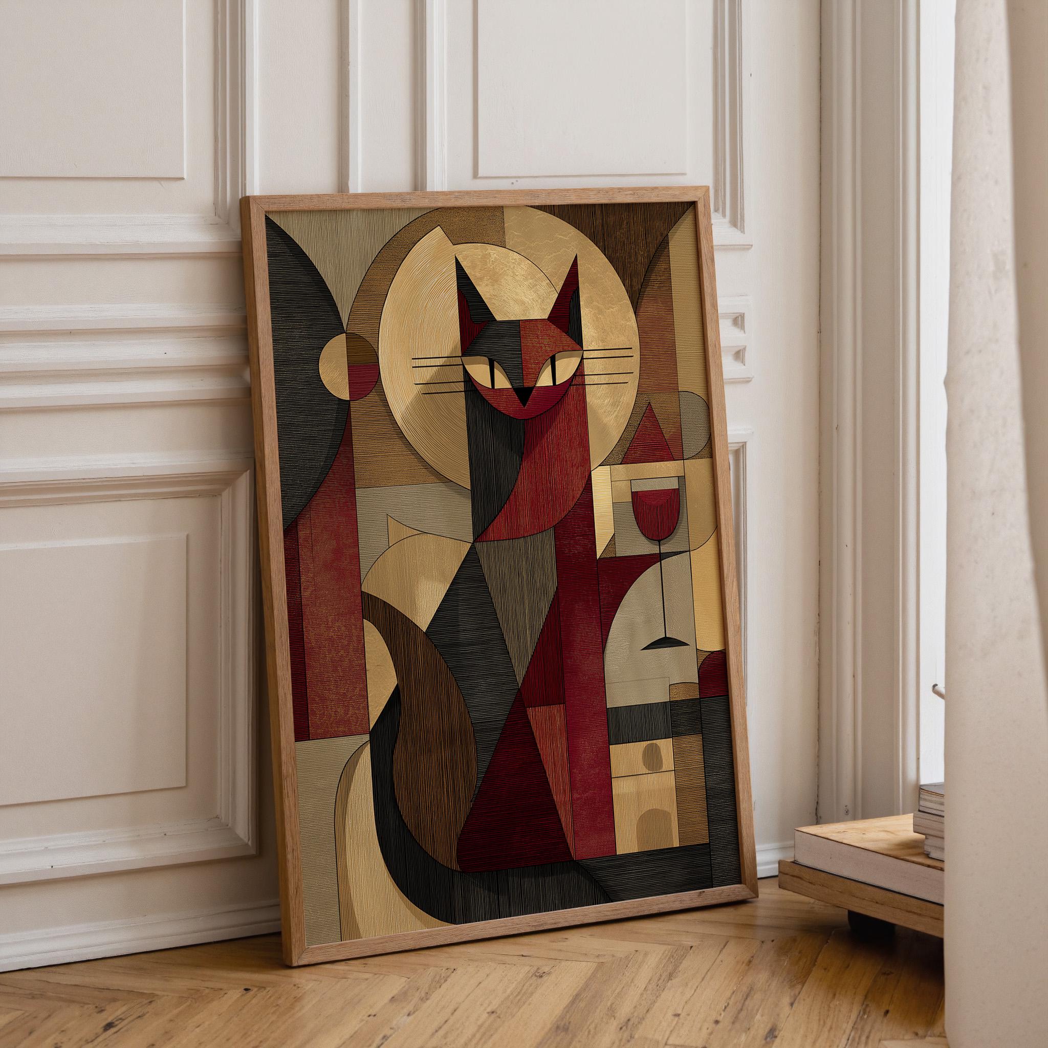 Cubist Cat With Wine Mid-Century Modern Wall Art 5