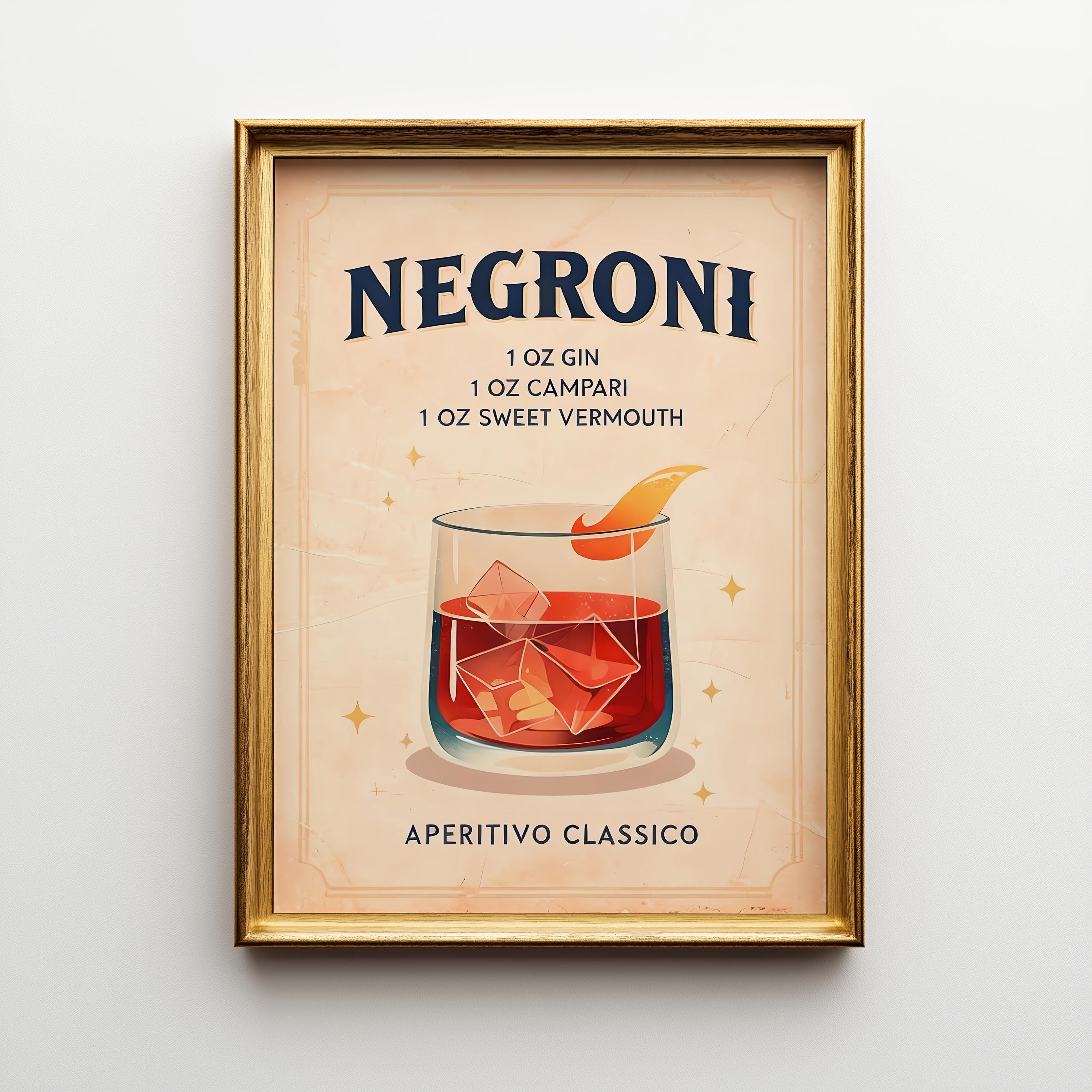 Retro Negroni Cocktail Vintage Wall Art