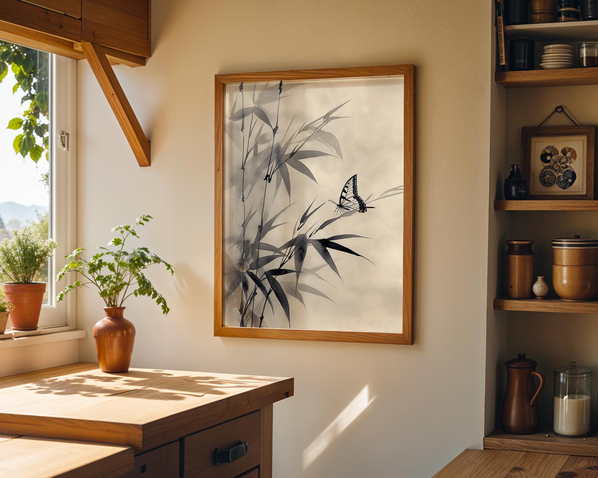 Sumi-e Butterfly Asian Ink Wall Art