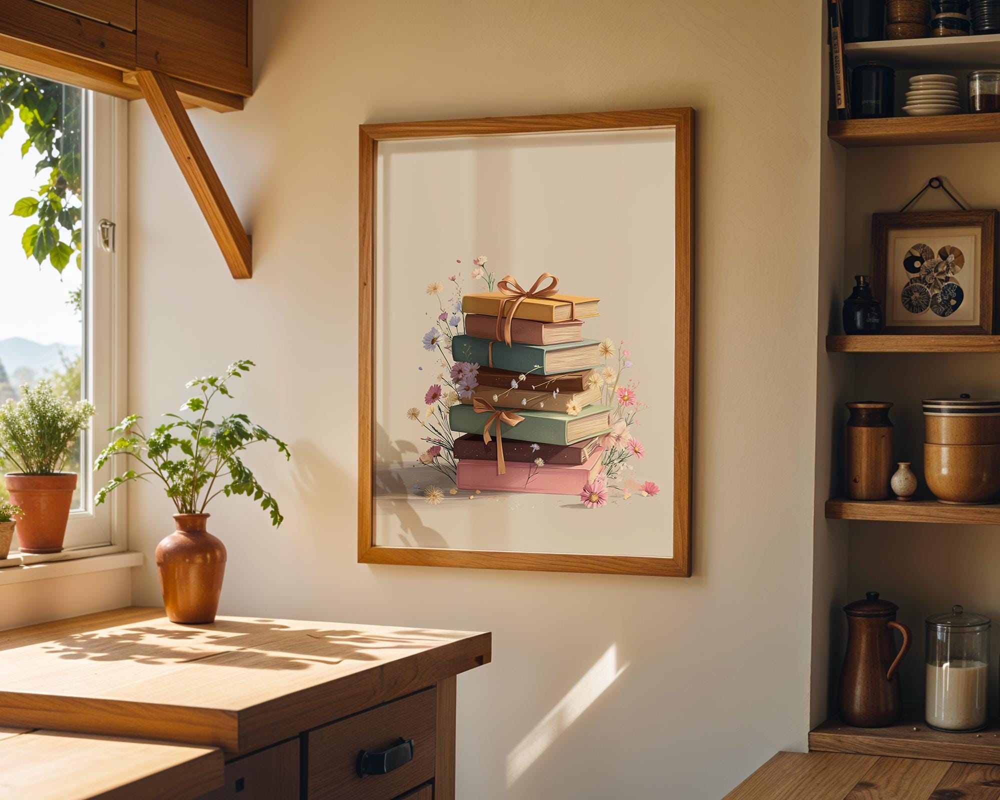 Floral Stacked Books Wall Art