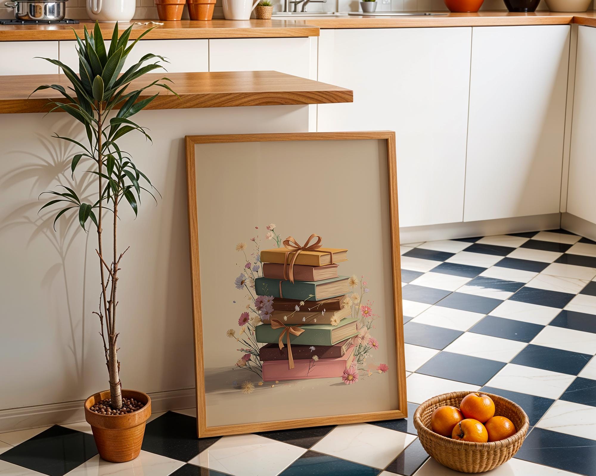 Floral Stacked Books Wall Art