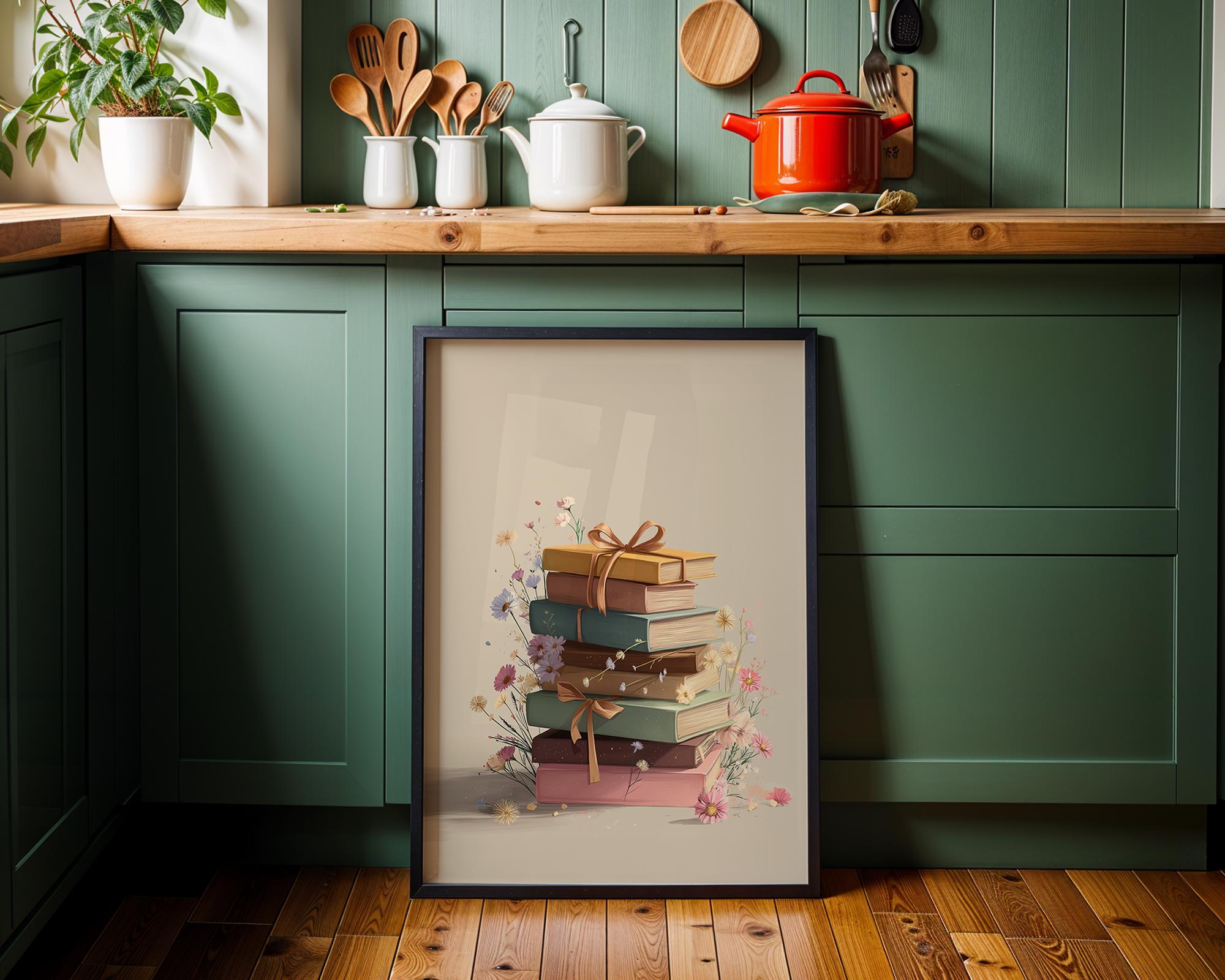 Floral Stacked Books Wall Art