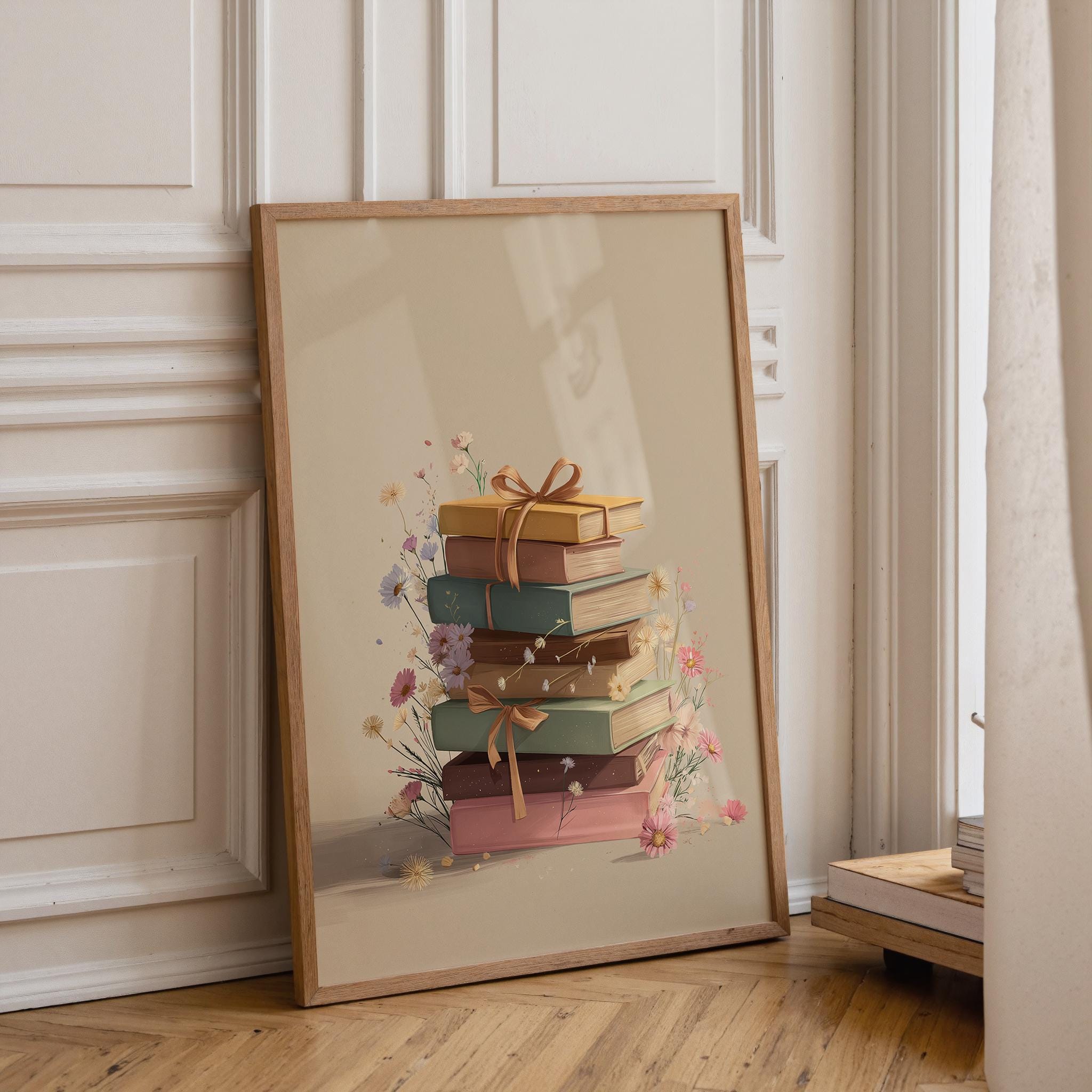 Floral Stacked Books Wall Art