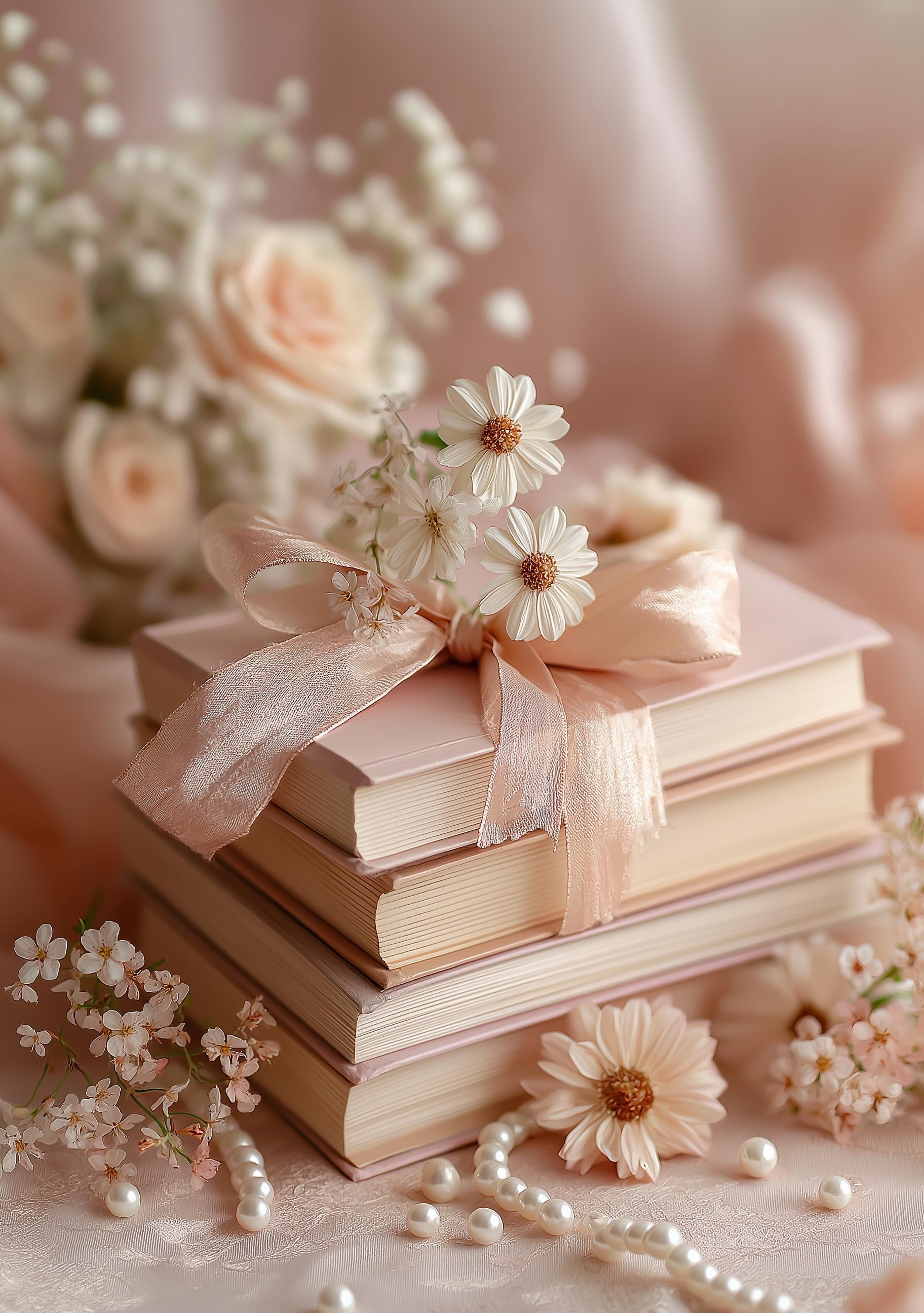 Coquette Pink Floral Book Stack Wall Art