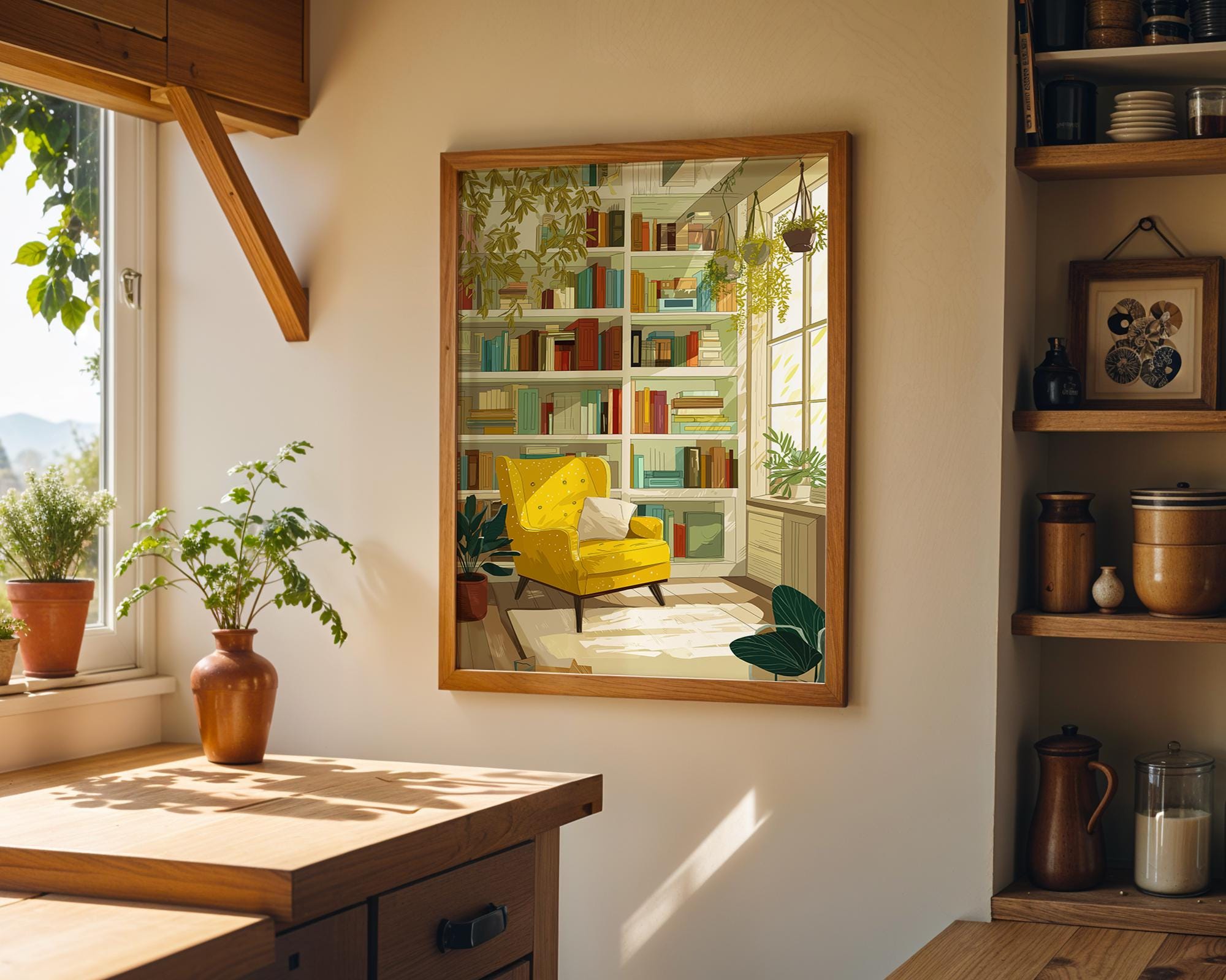 Cozy Reading Nook with Plants Wall Art