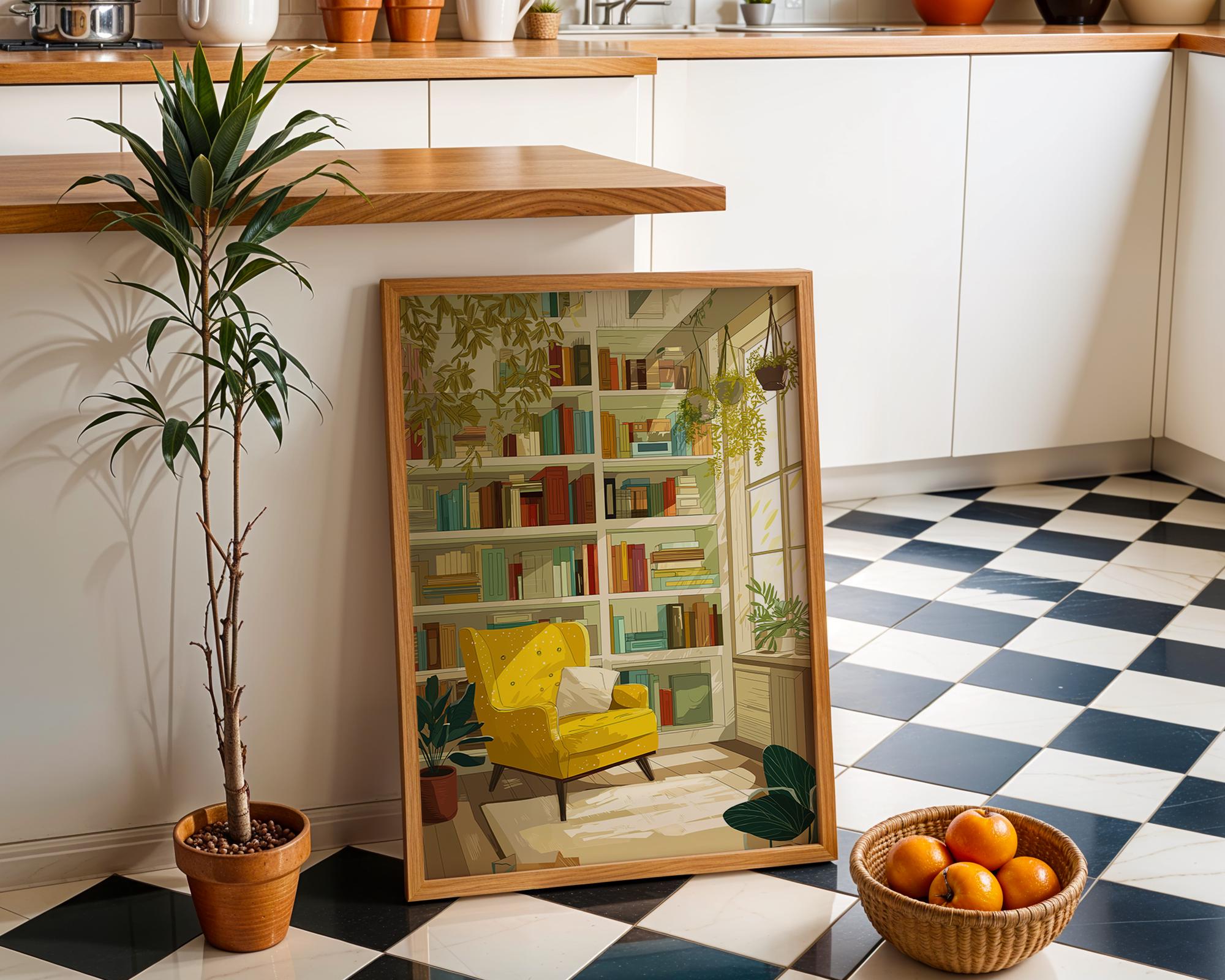 Cozy Reading Nook with Plants Wall Art