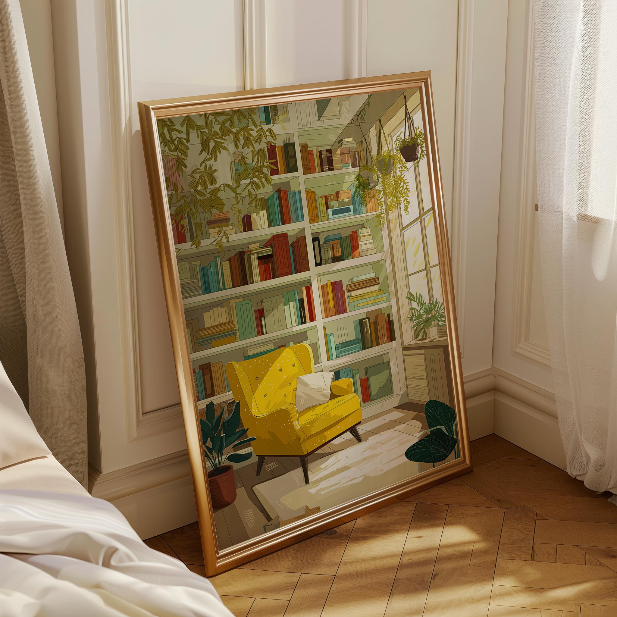Cozy Reading Nook with Plants Wall Art