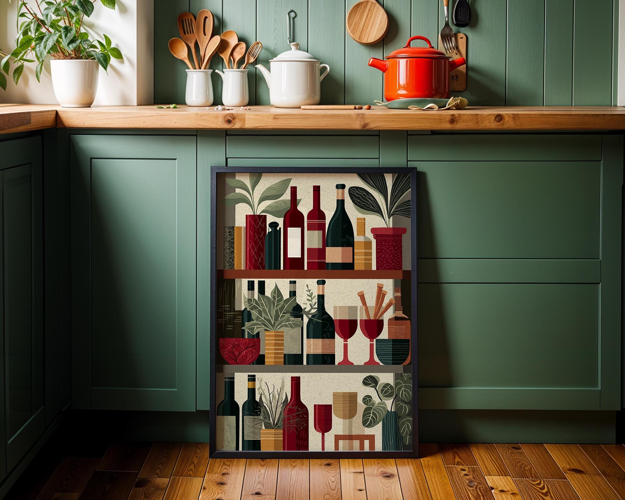 Modern Wine Bottle Illustration Print 2