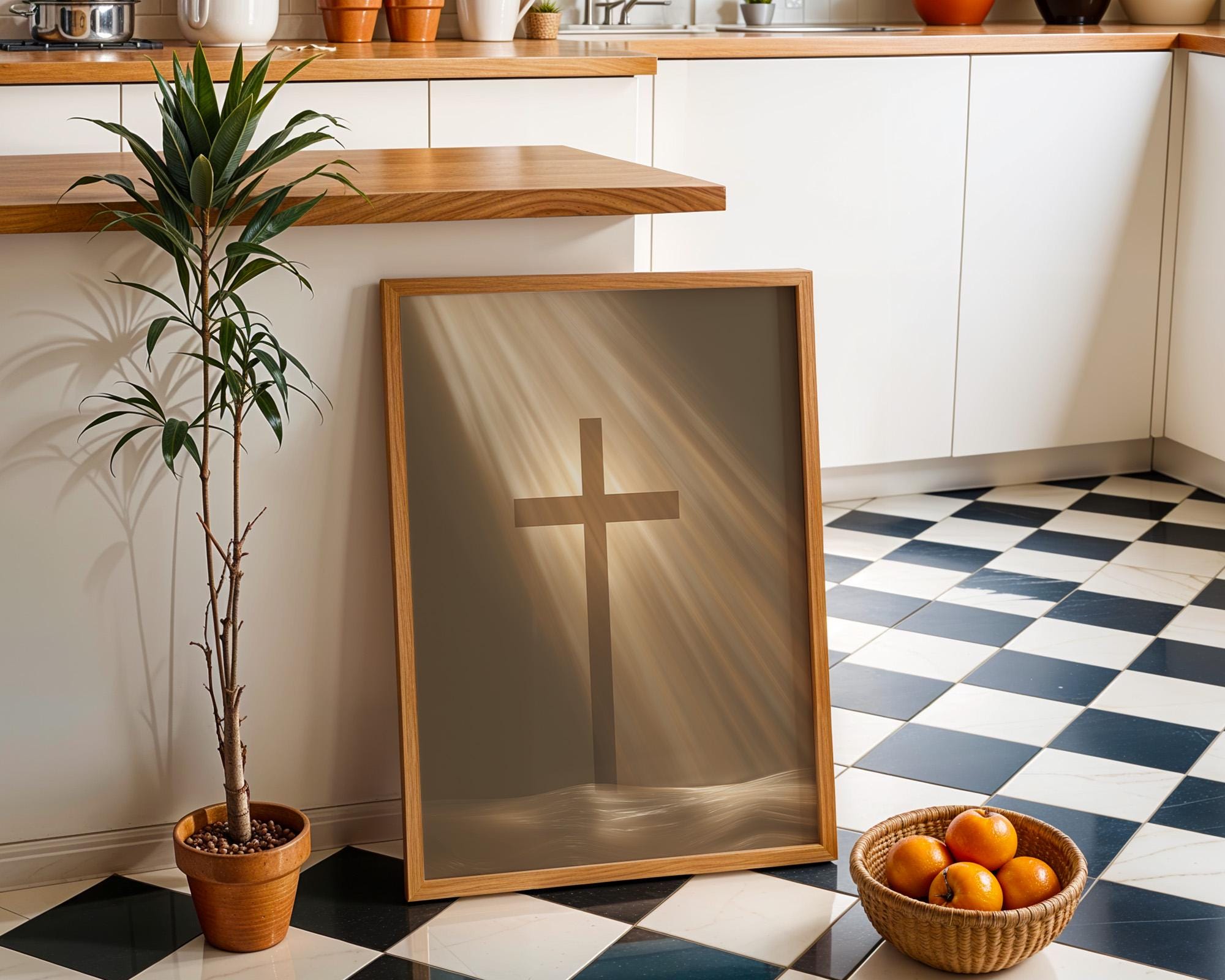Minimal Cross Christian Faith Neutral Religious Wall Art by The Wall Art Studio
