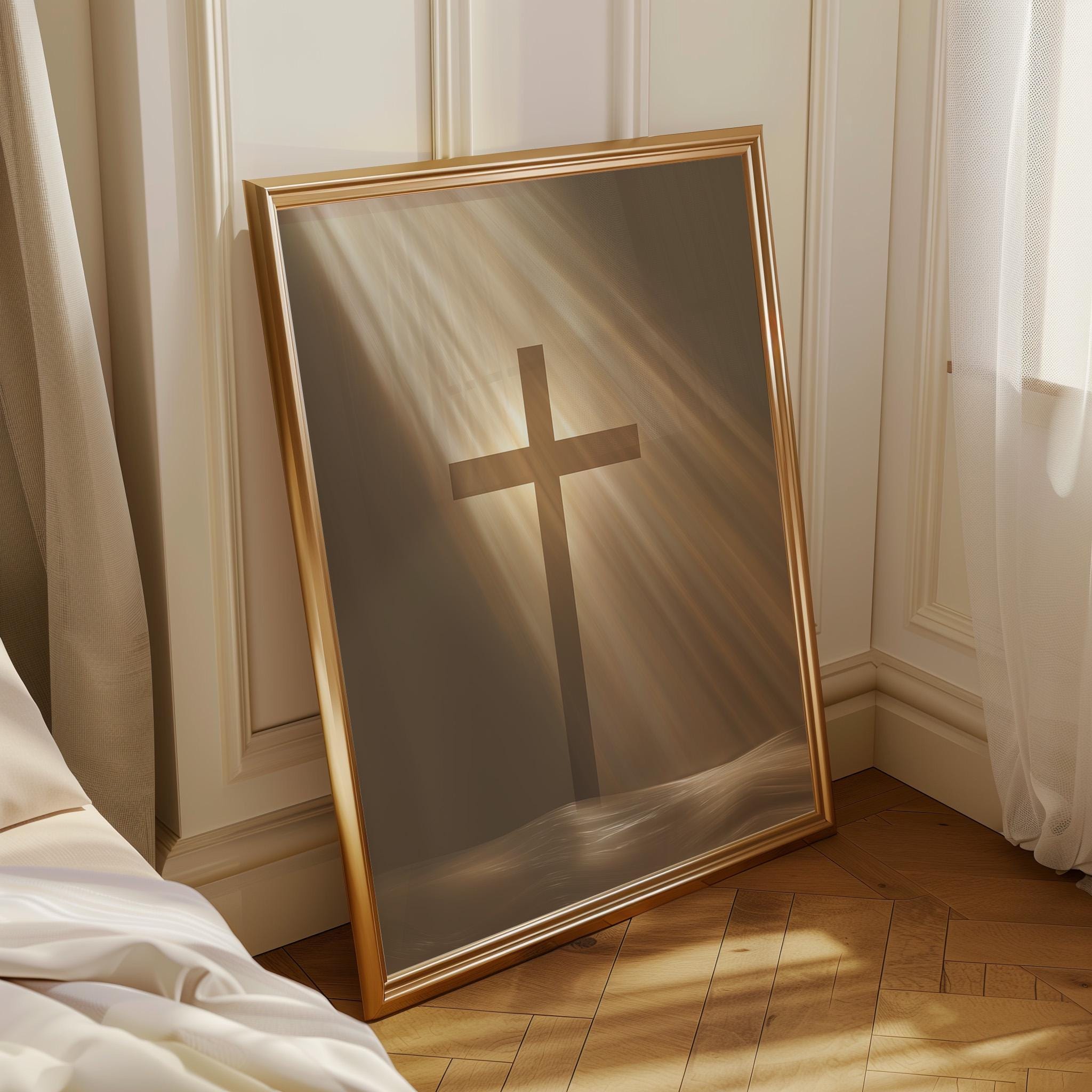 Minimal Cross Christian Faith Neutral Religious Wall Art by The Wall Art Studio