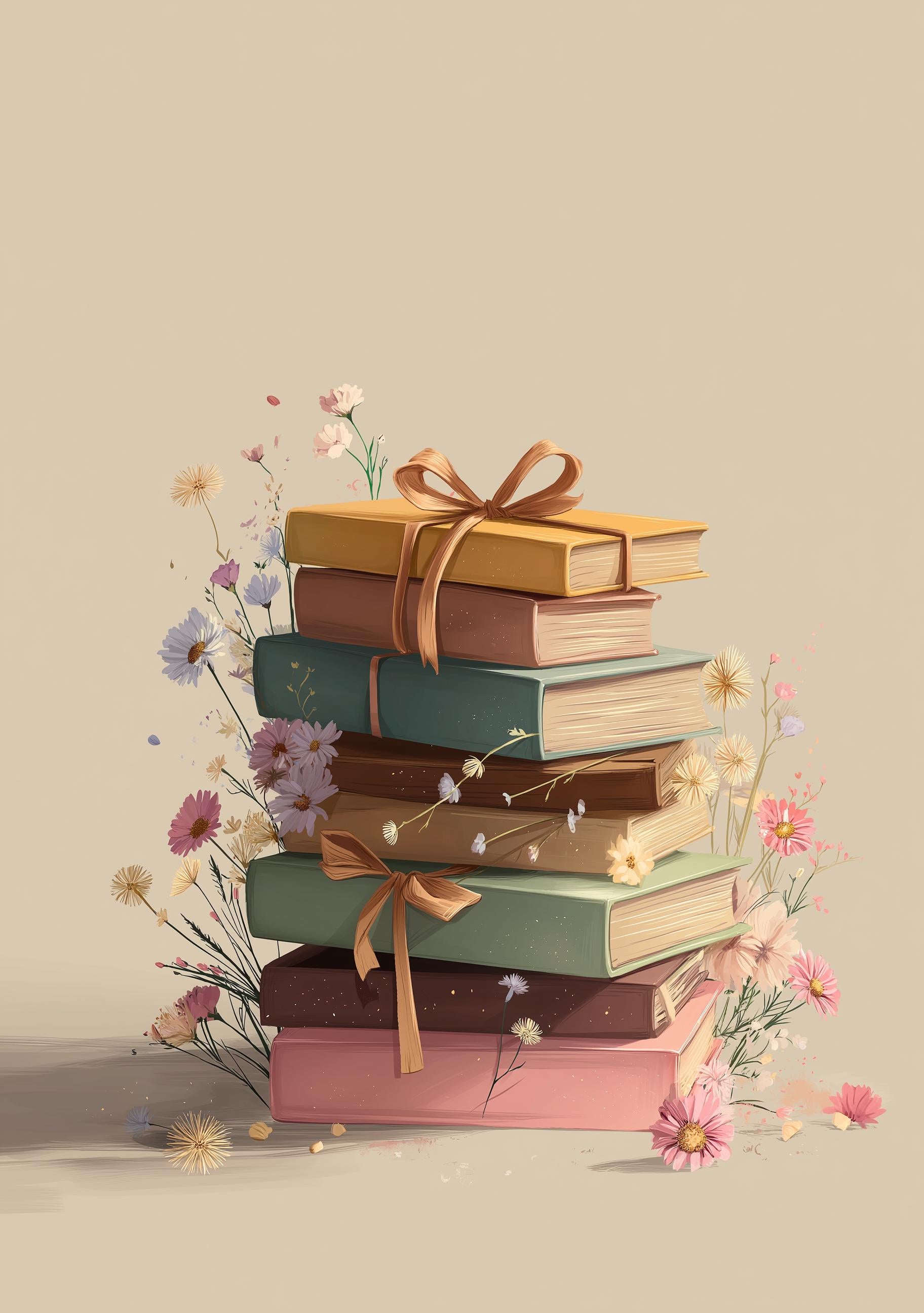 Floral Stacked Books Wall Art