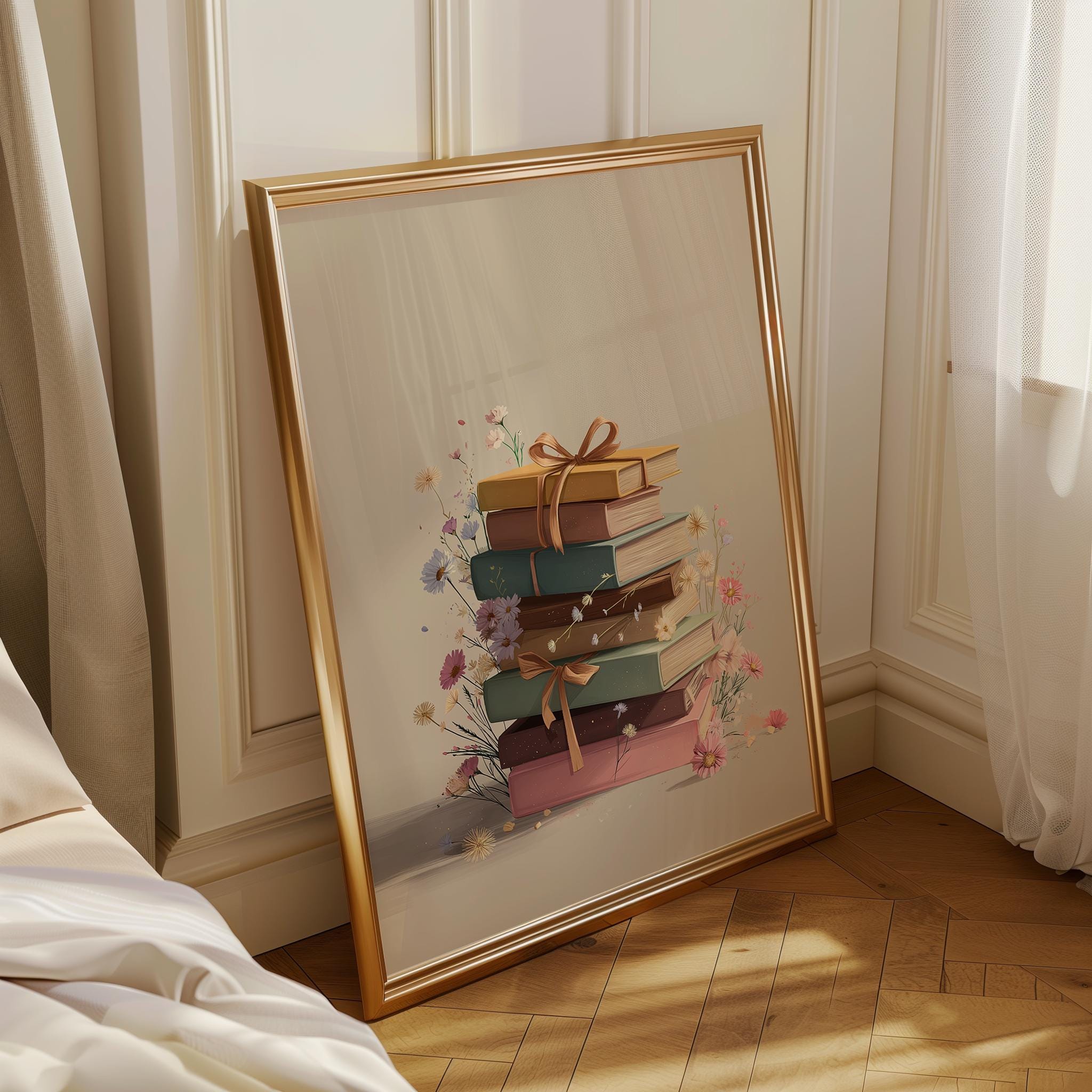 Floral Stacked Books Wall Art