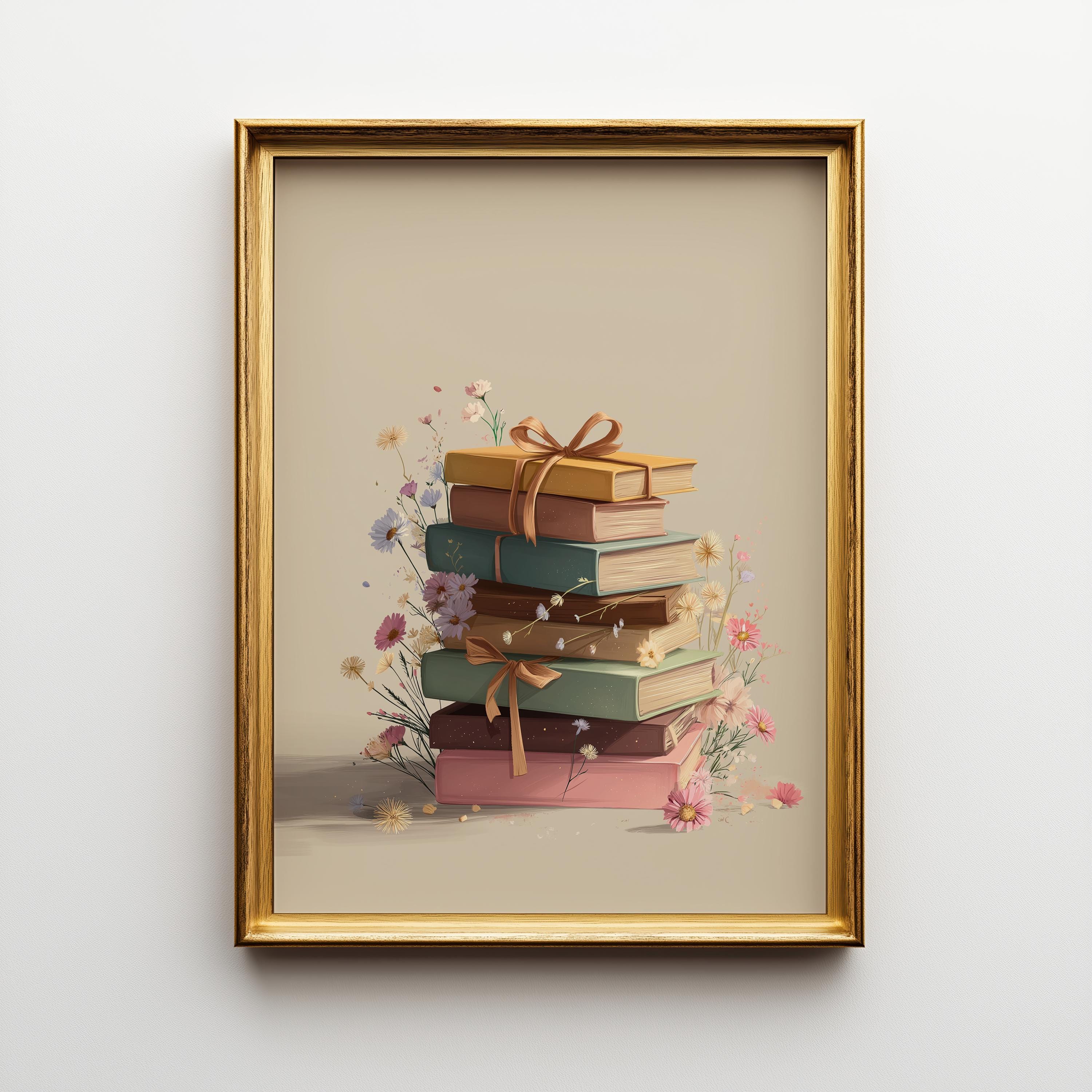 Floral Stacked Books Wall Art