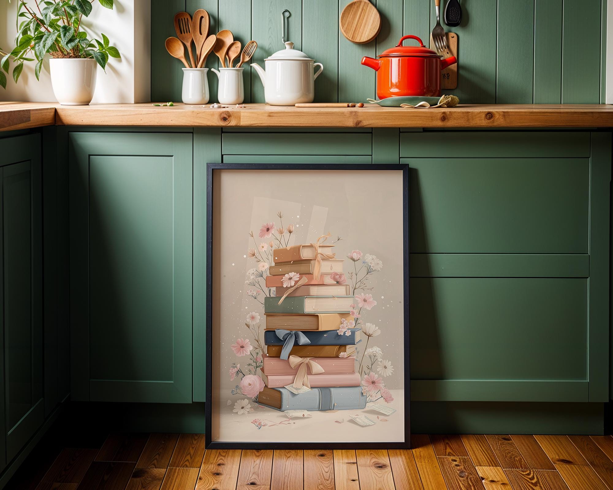 Floral Stacked Books Wall Art