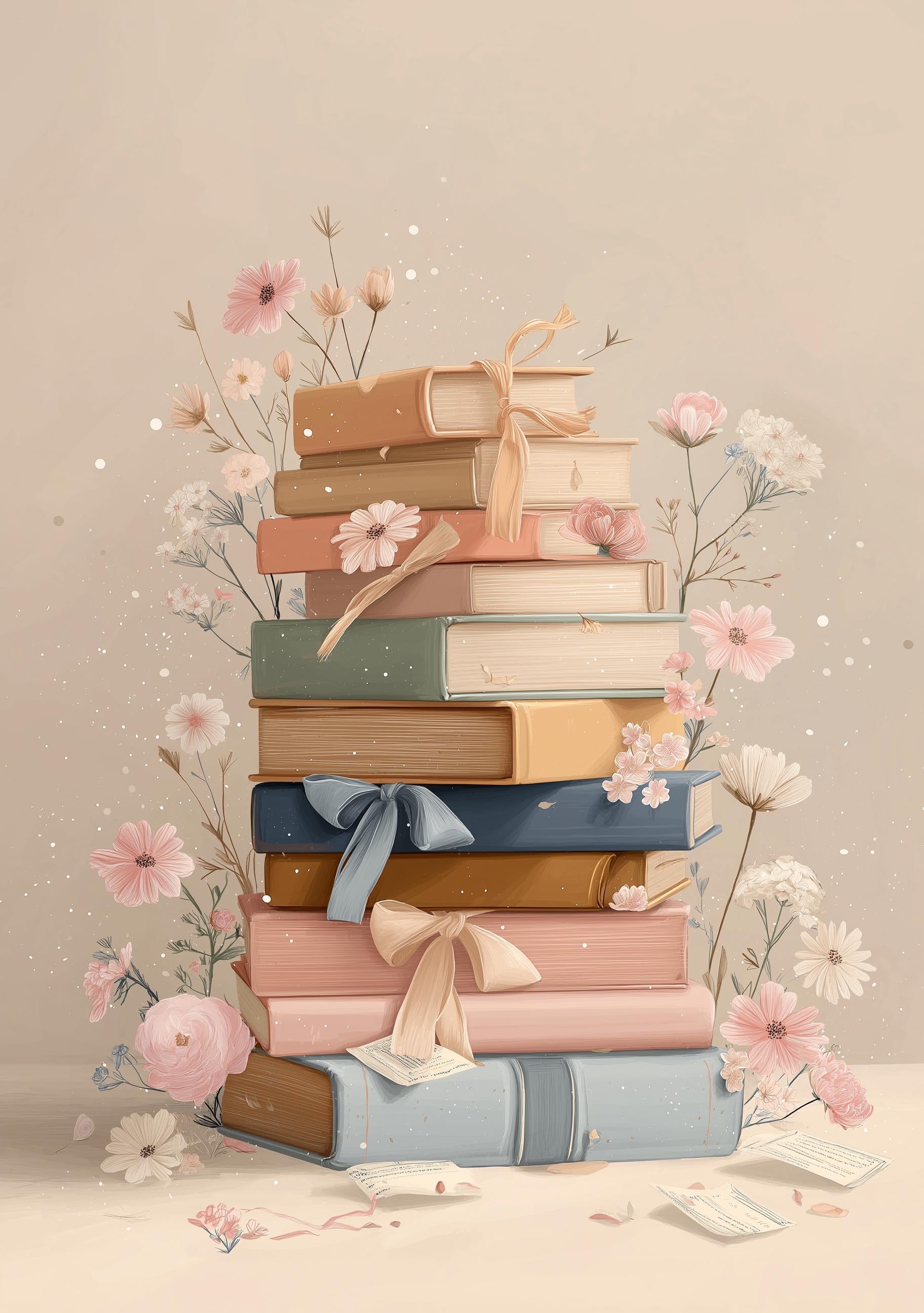Floral Stacked Books Wall Art