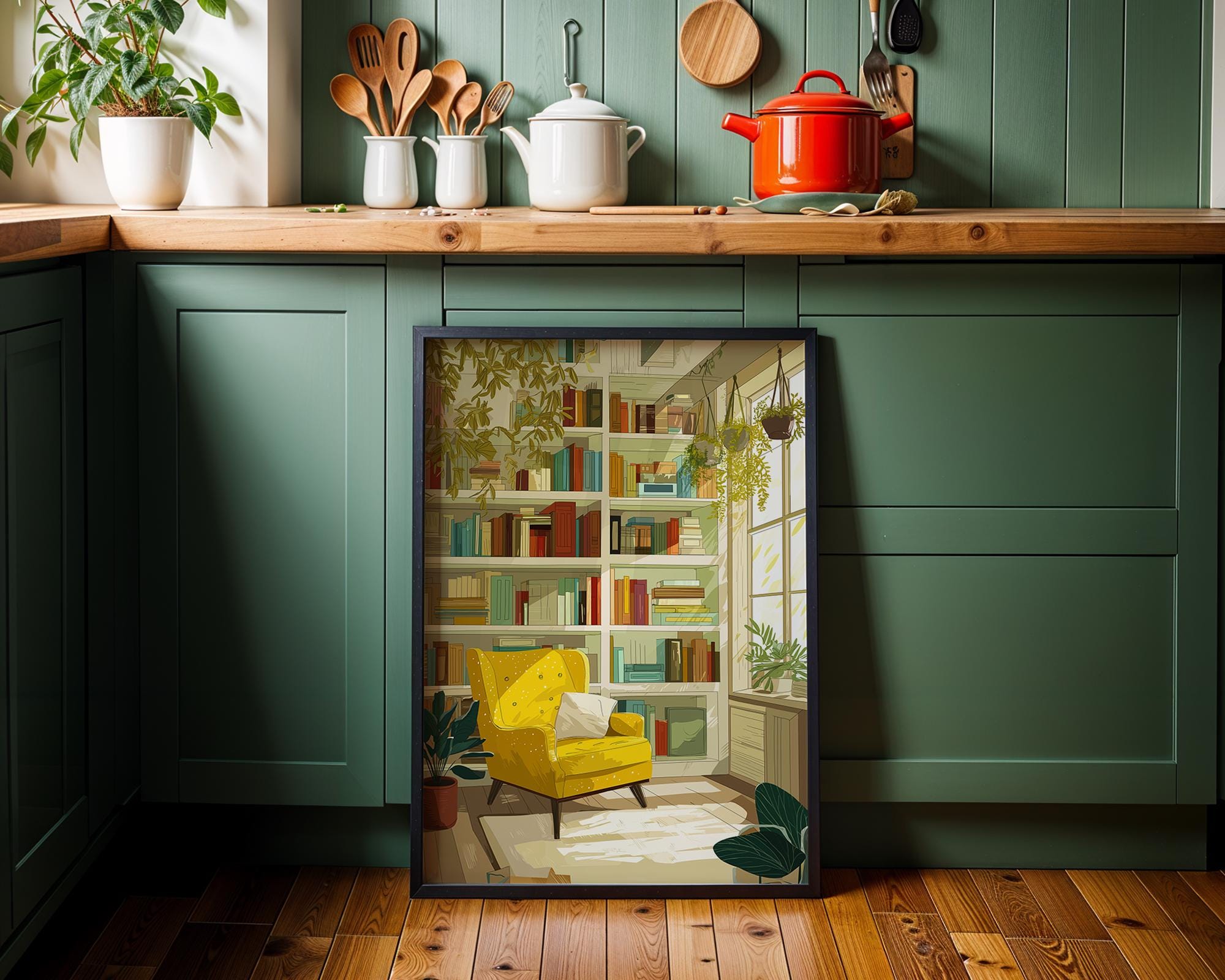 Cozy Reading Nook with Plants Wall Art