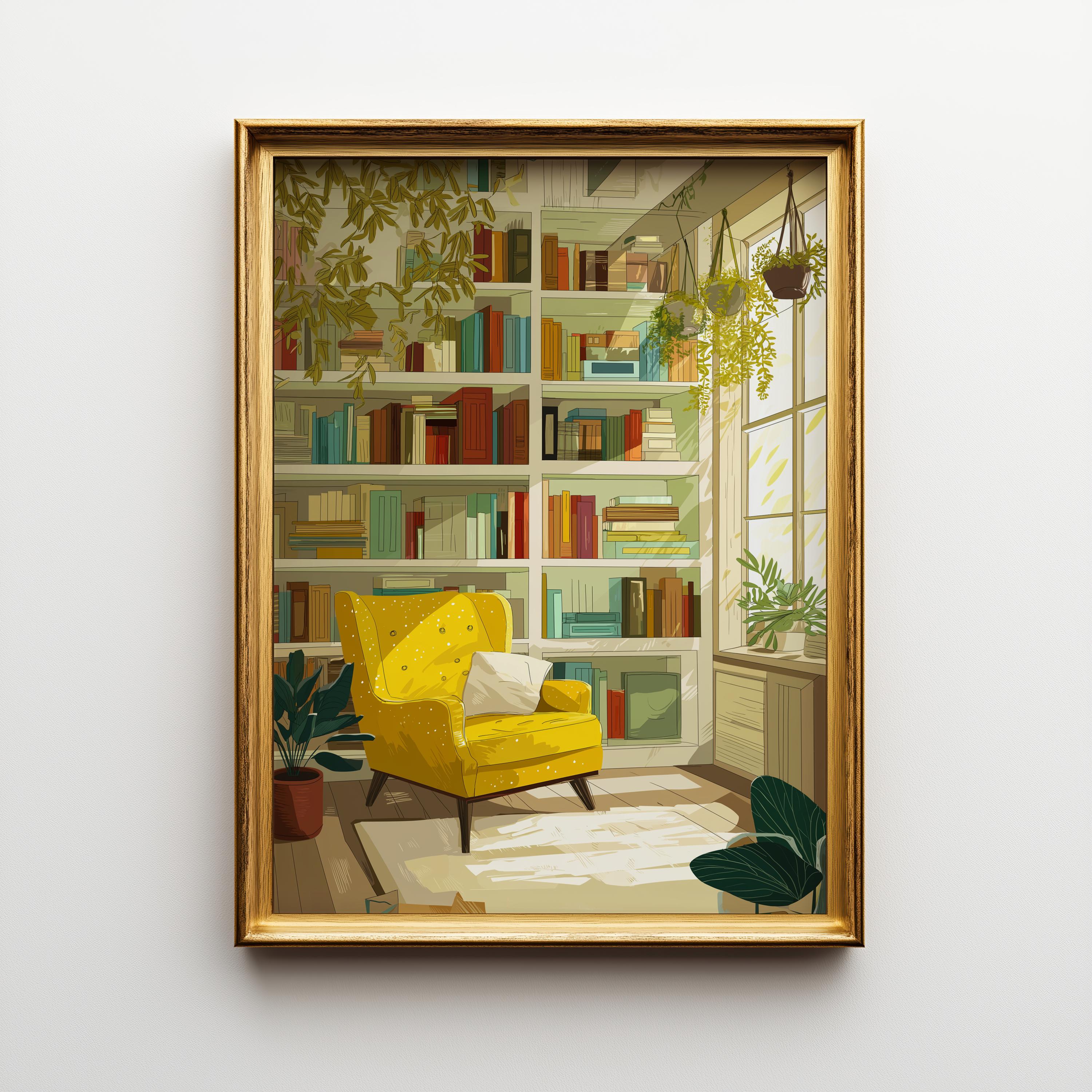 Cozy Reading Nook with Plants Wall Art