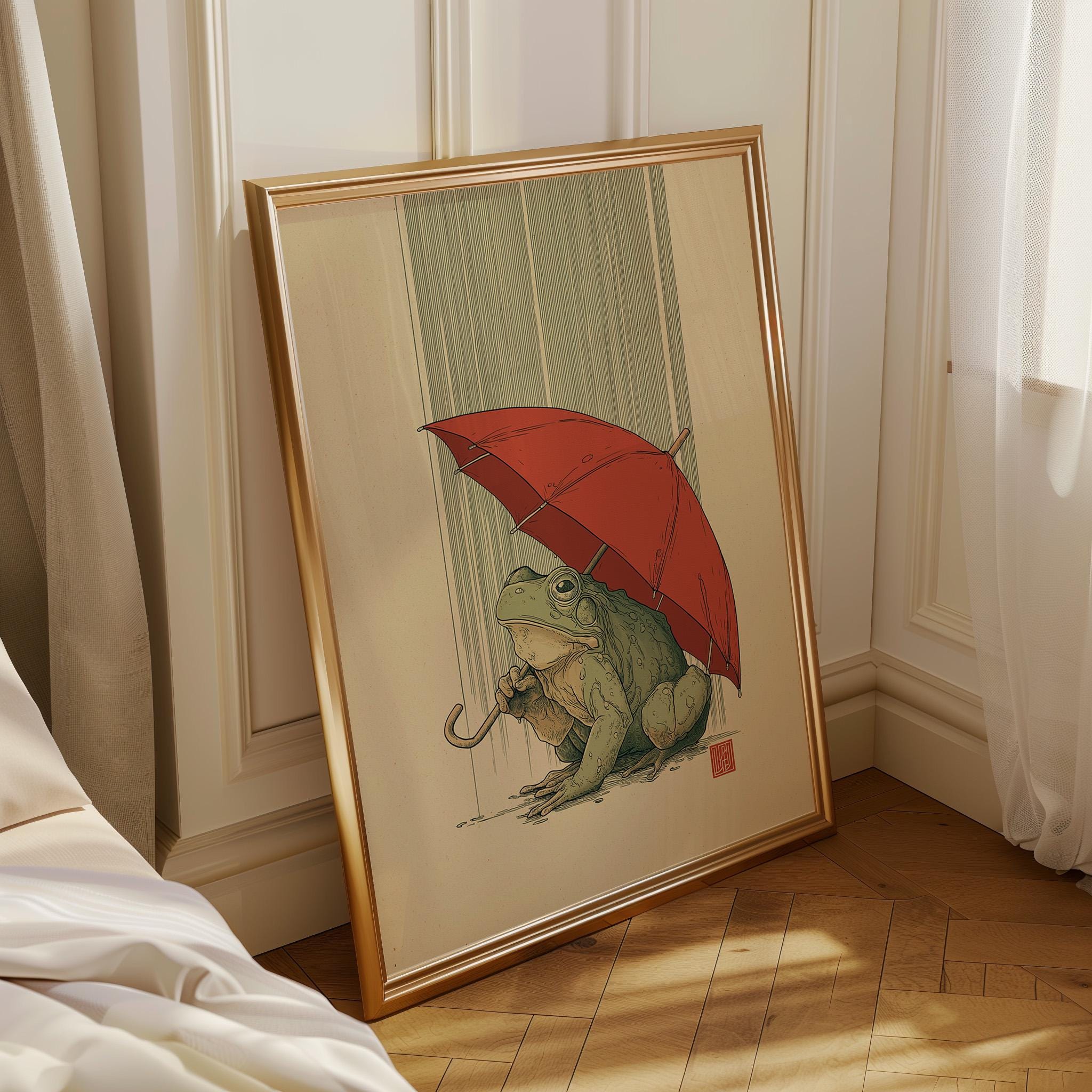 Mouse With Umbrella Cute Rainy Day Minimalist Nursery Wall Art by The Wall Art Studio