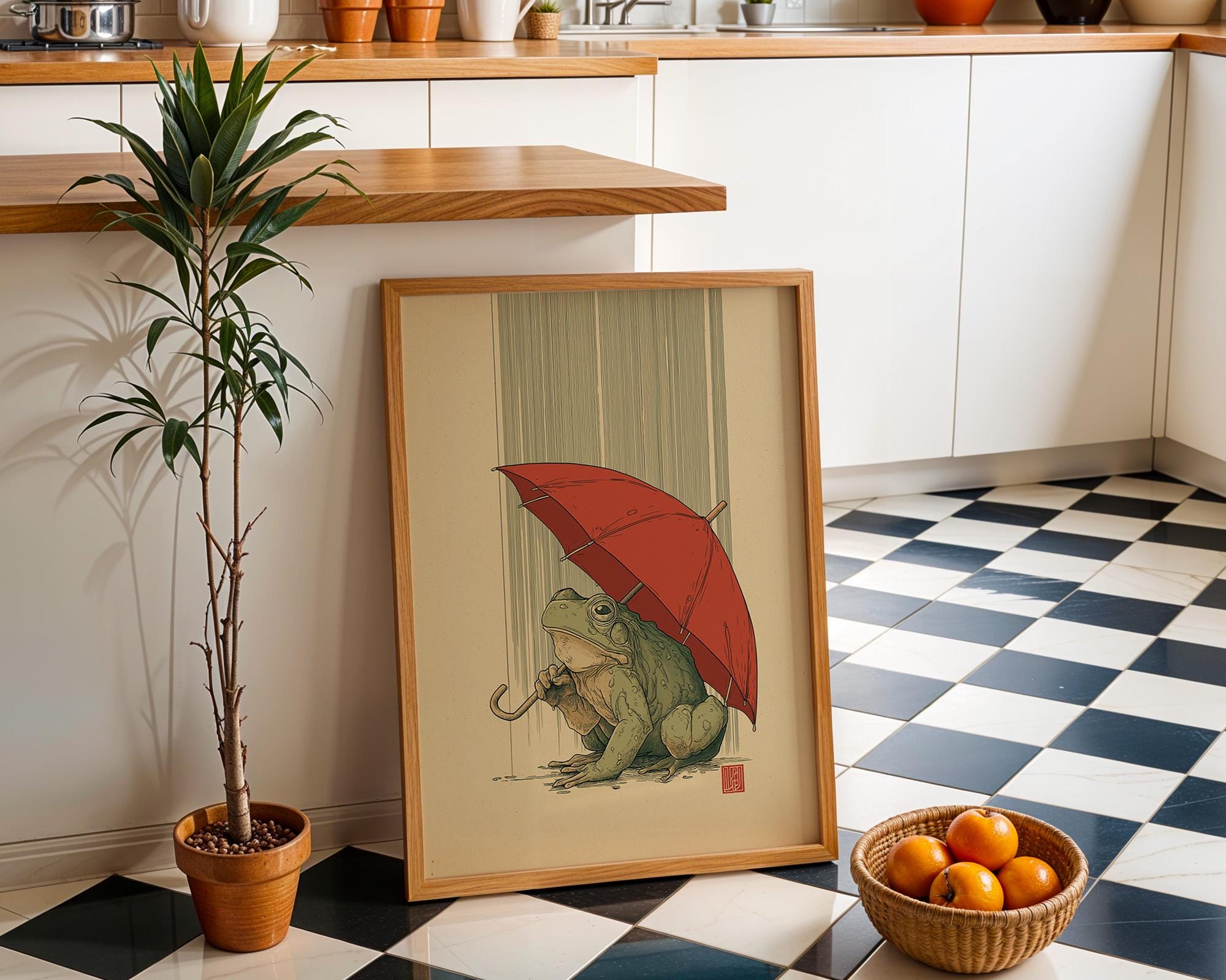 Mouse With Umbrella Cute Rainy Day Minimalist Nursery Wall Art by The Wall Art Studio