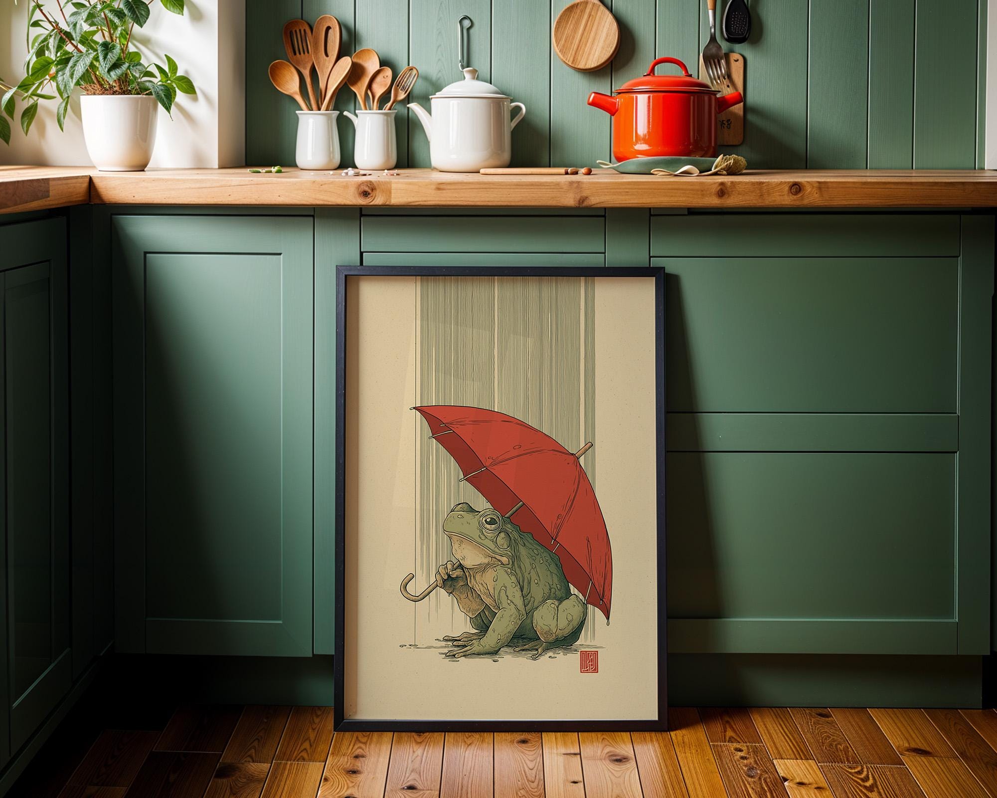 Mouse With Umbrella Cute Rainy Day Minimalist Nursery Wall Art by The Wall Art Studio