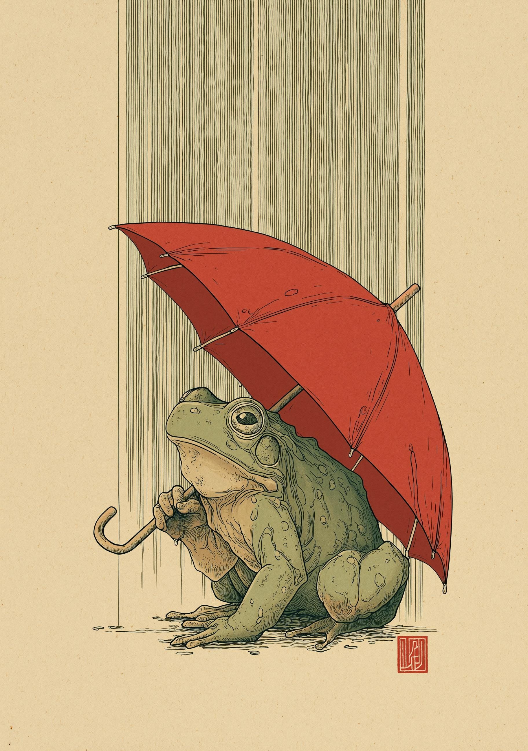 Mouse With Umbrella Cute Rainy Day Minimalist Nursery Wall Art by The Wall Art Studio