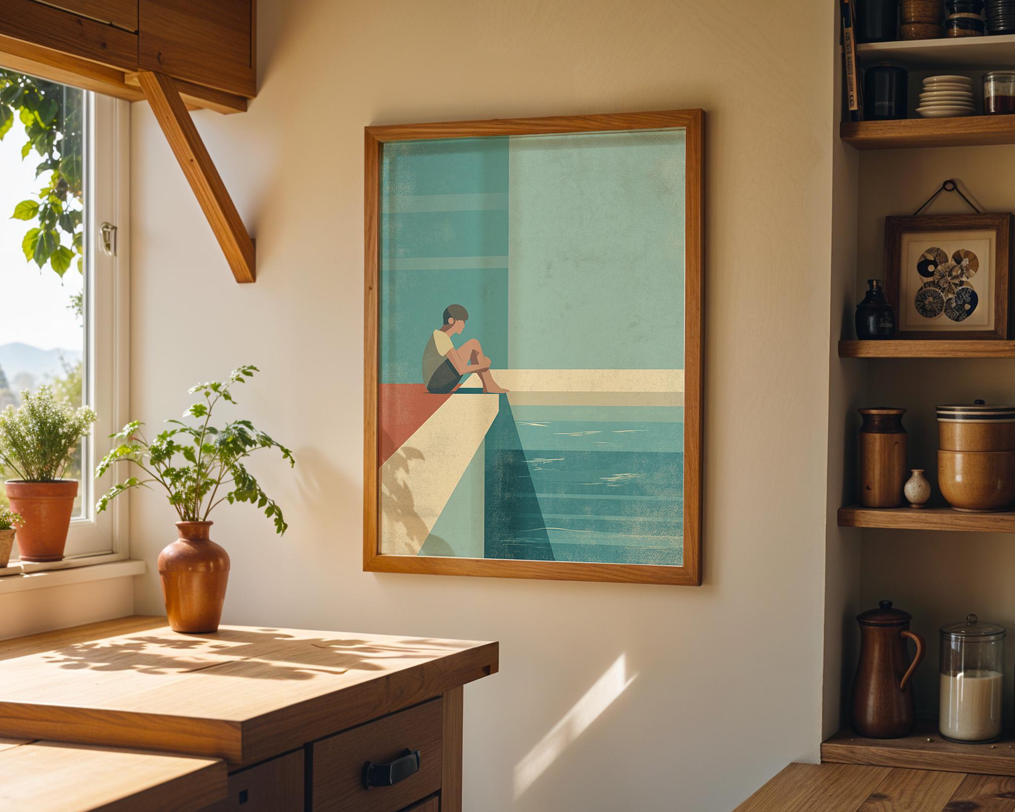 Minimalist Pool Edge Retro Swimmer Wall Art