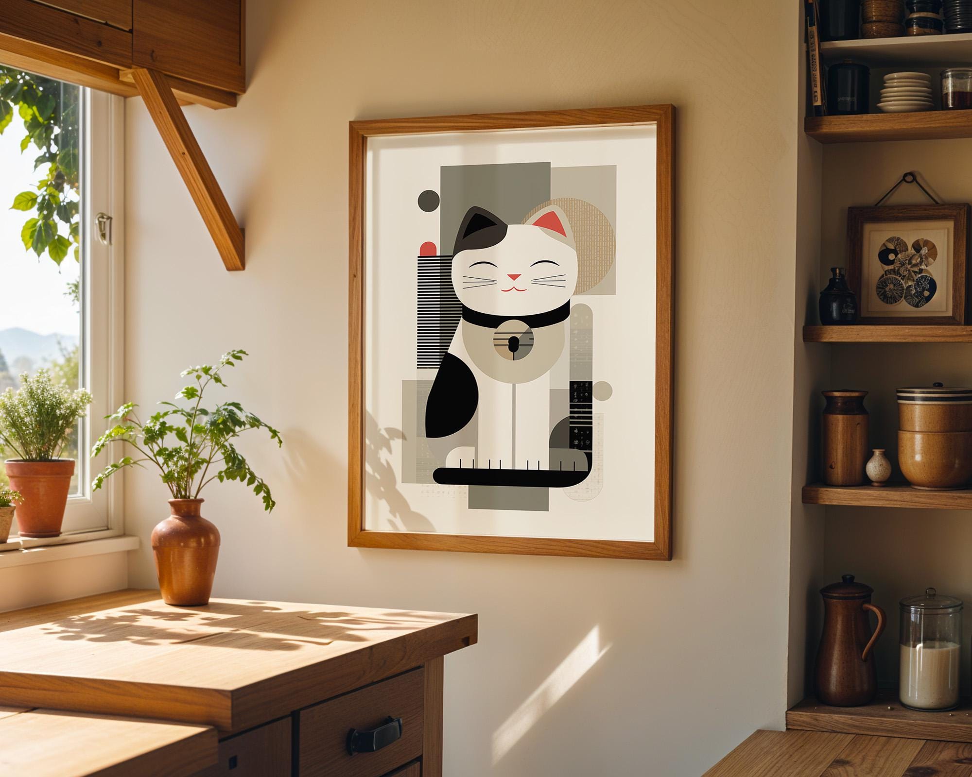 Minimalist Maneki Neko Print