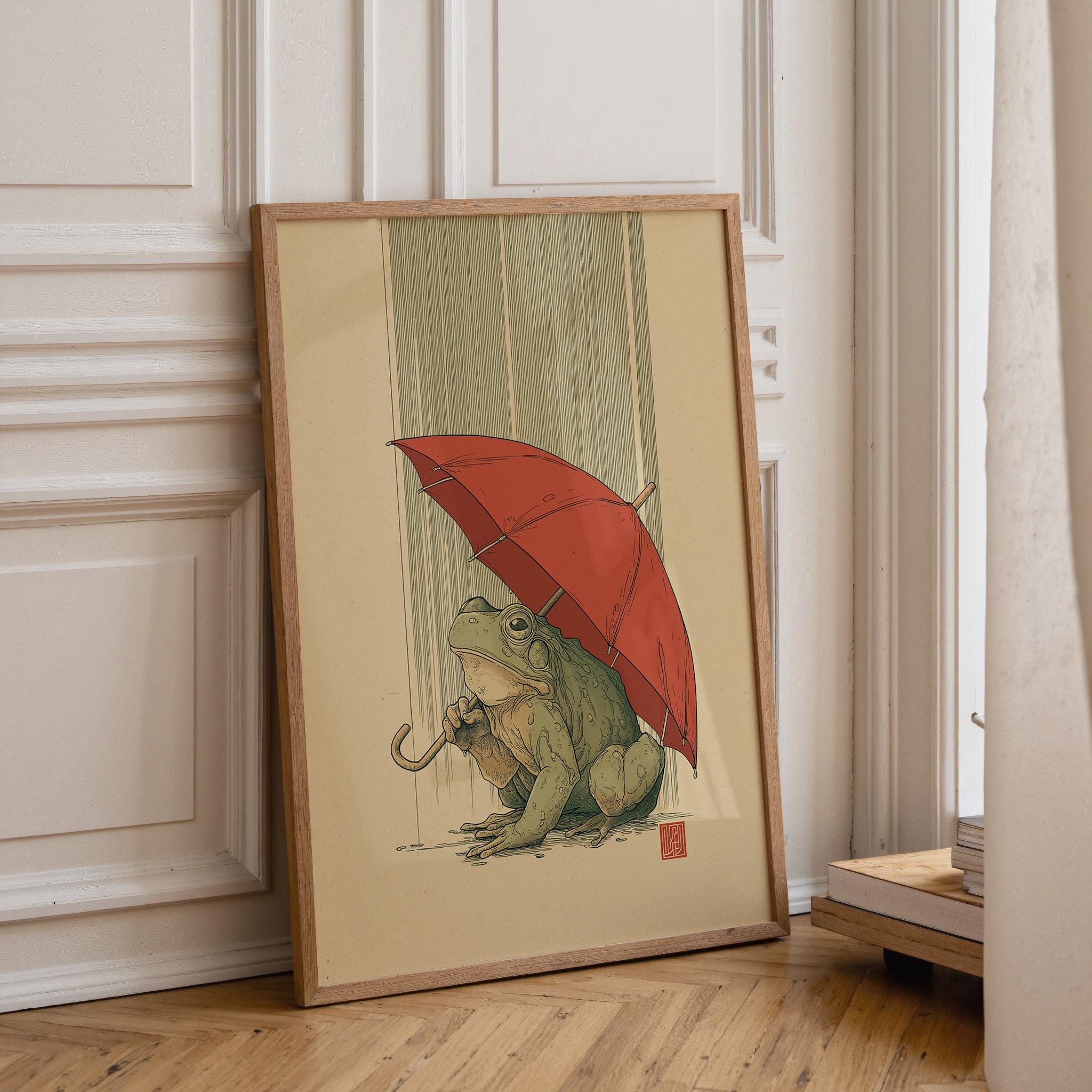 Mouse With Umbrella Cute Rainy Day Minimalist Nursery Wall Art by The Wall Art Studio