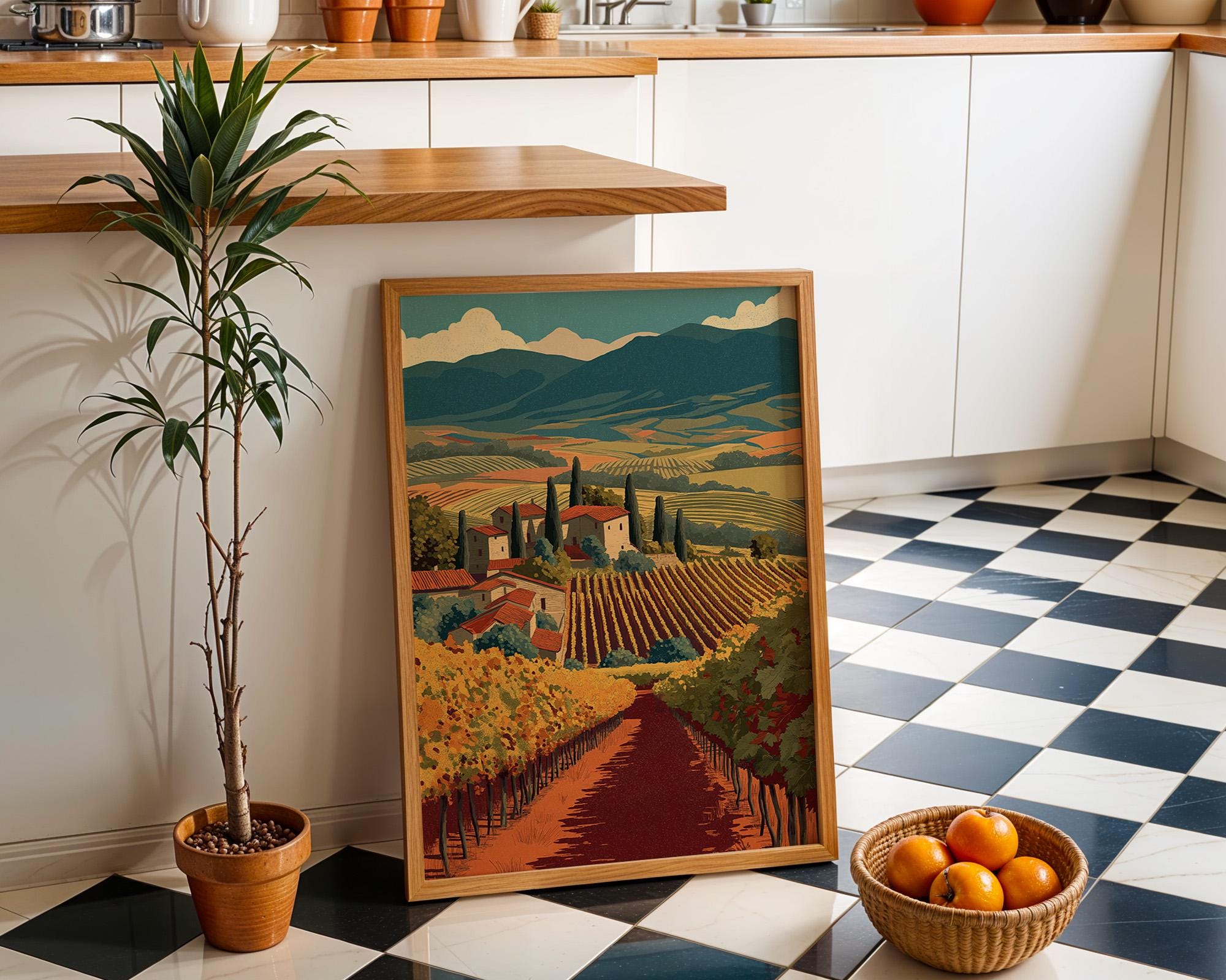 Tuscan Vineyard Wall Art, Italian Countryside Print