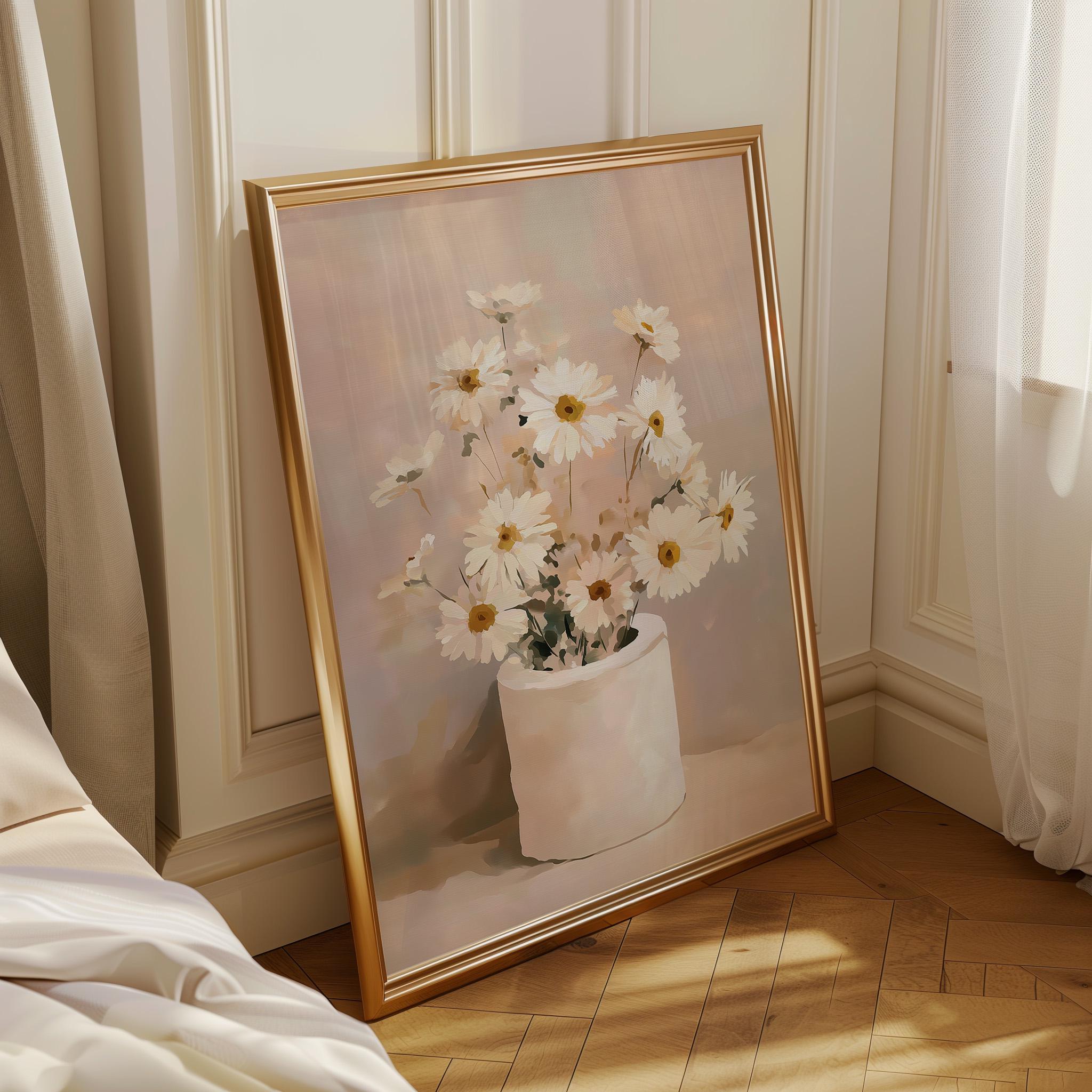 Neutral Daisy Toilet Roll Bathroom Wall Art