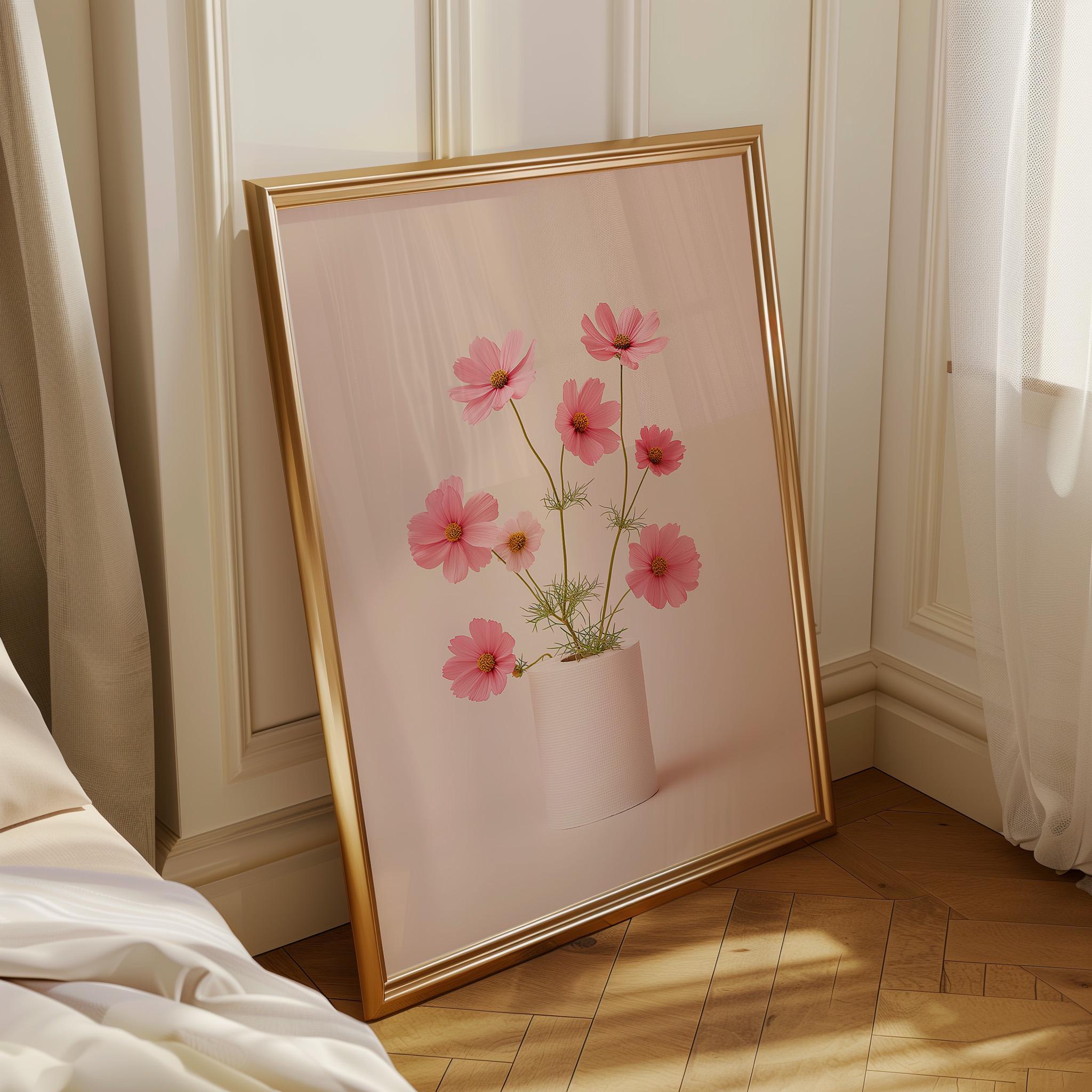 Pink Cosmo Floral Toilet Roll Bathroom Wall Art