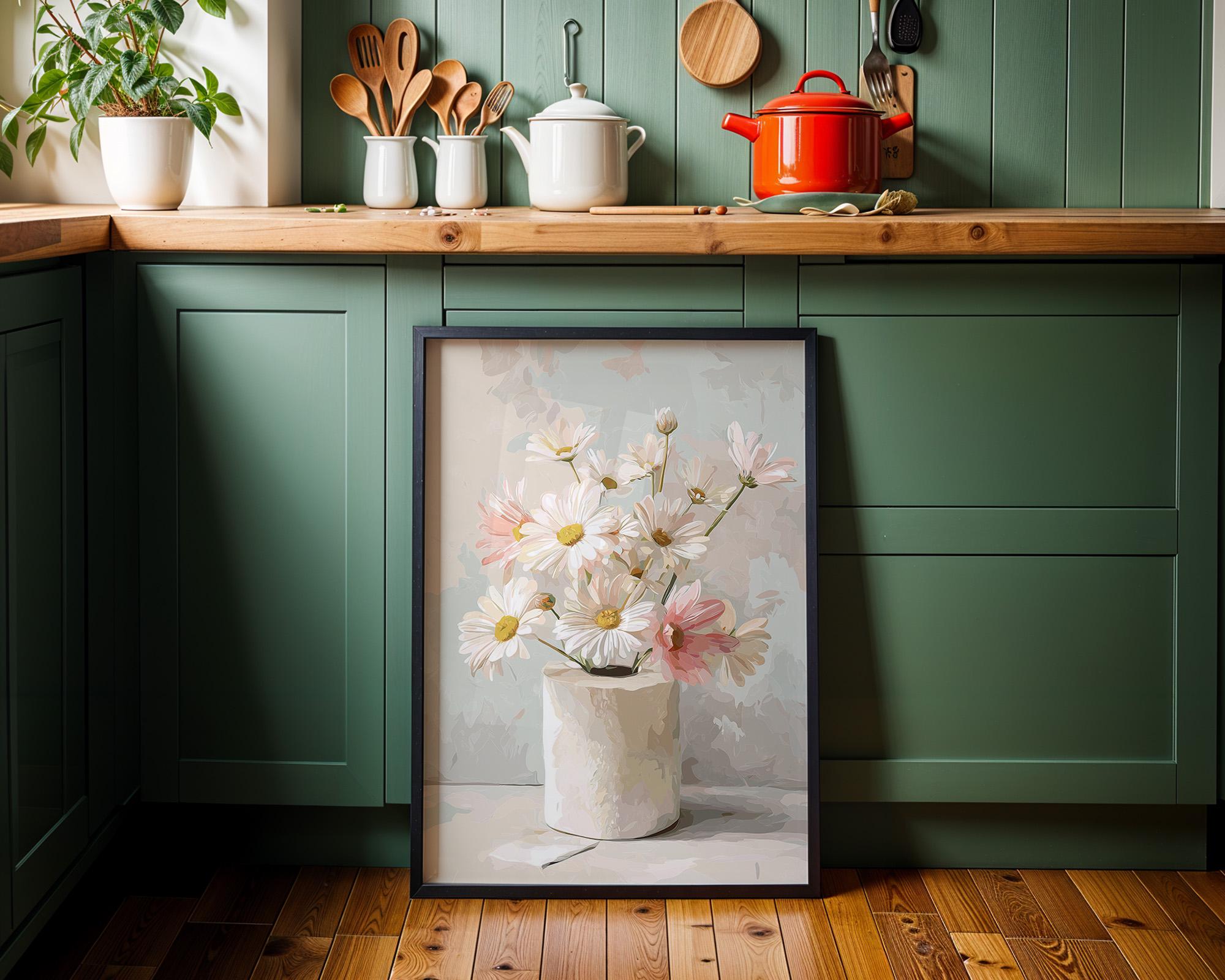 Floral Toilet Roll Neutral Daisy Bathroom Wall Art