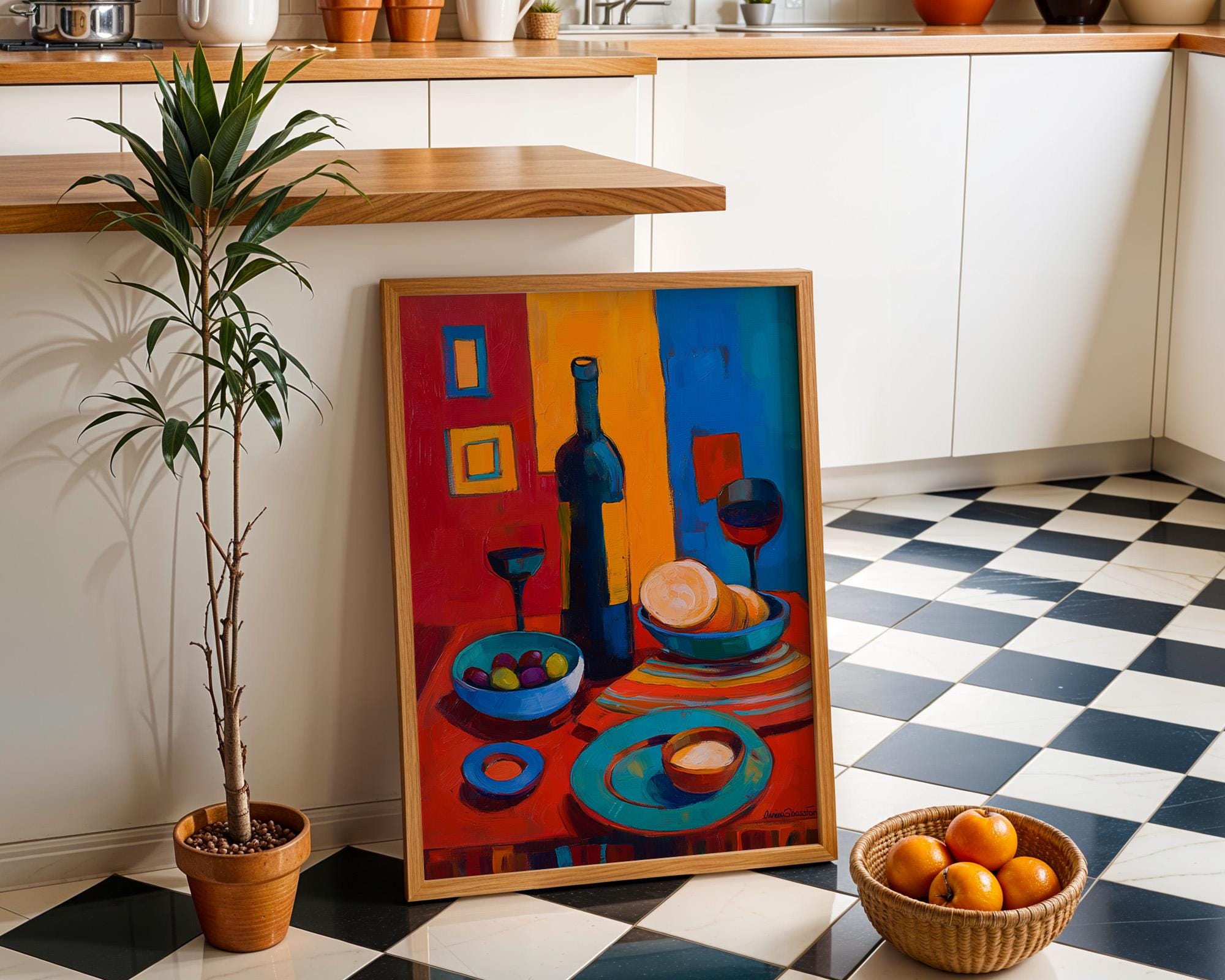 Mediterranean Wine & Olive Still Life Painting
