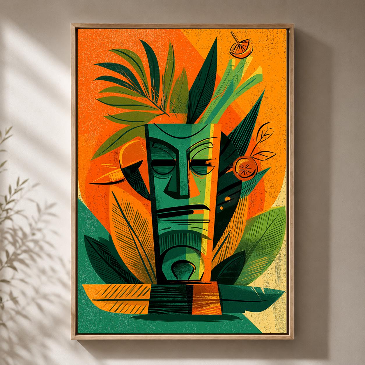 Mid Century Tiki Mask Framed Canvas