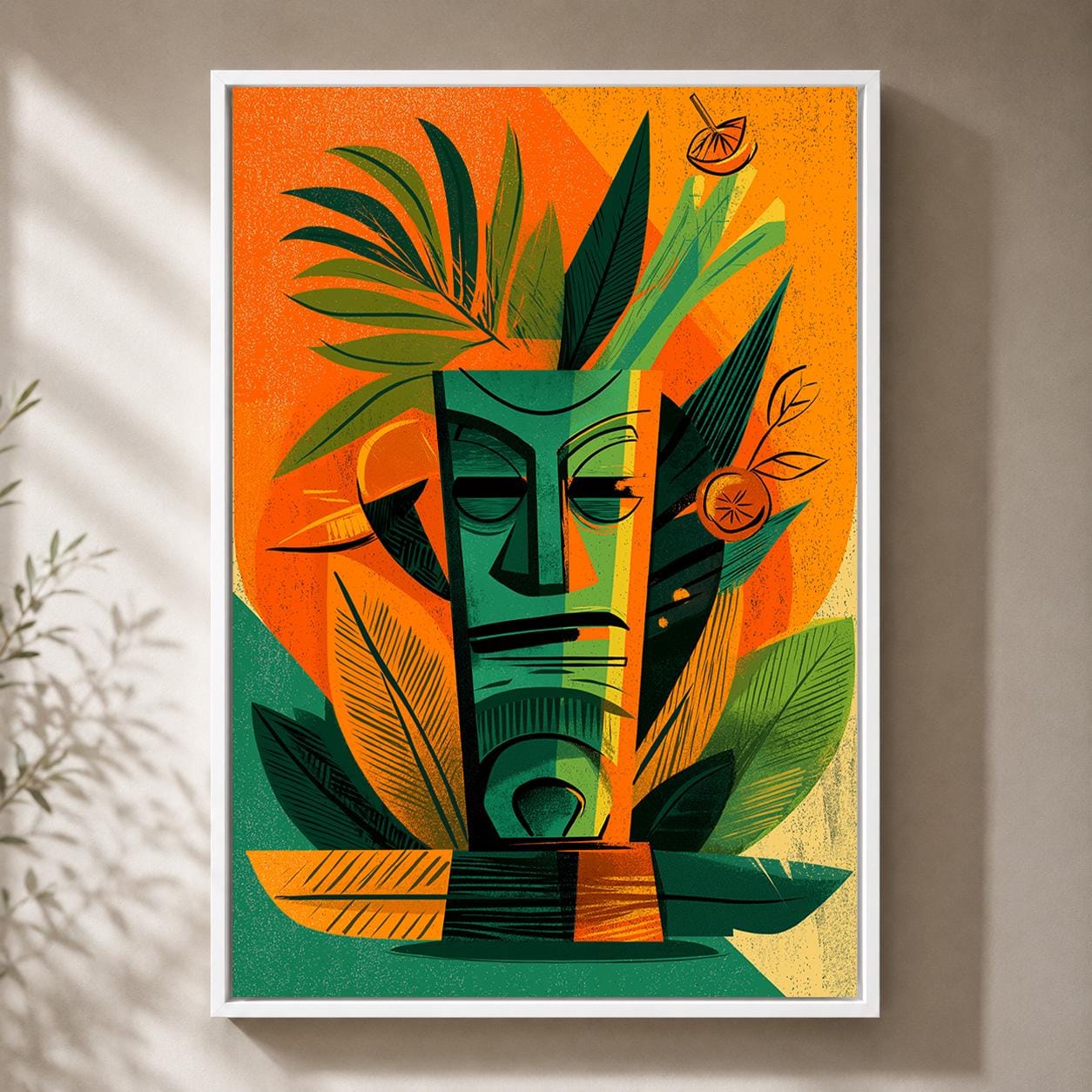 Mid Century Tiki Mask Framed Canvas